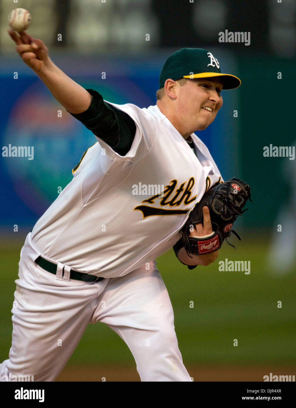 May 21, 2010 - Oakland, California, USA - TREVOR CAHILL working from home during the second inning of play against the San Francisco Giants in the Battle of the Bay Series.  Oakland beat SF 6 -1. (Credit Image: © William Mancebo/ZUMApress.com) Stock Photo