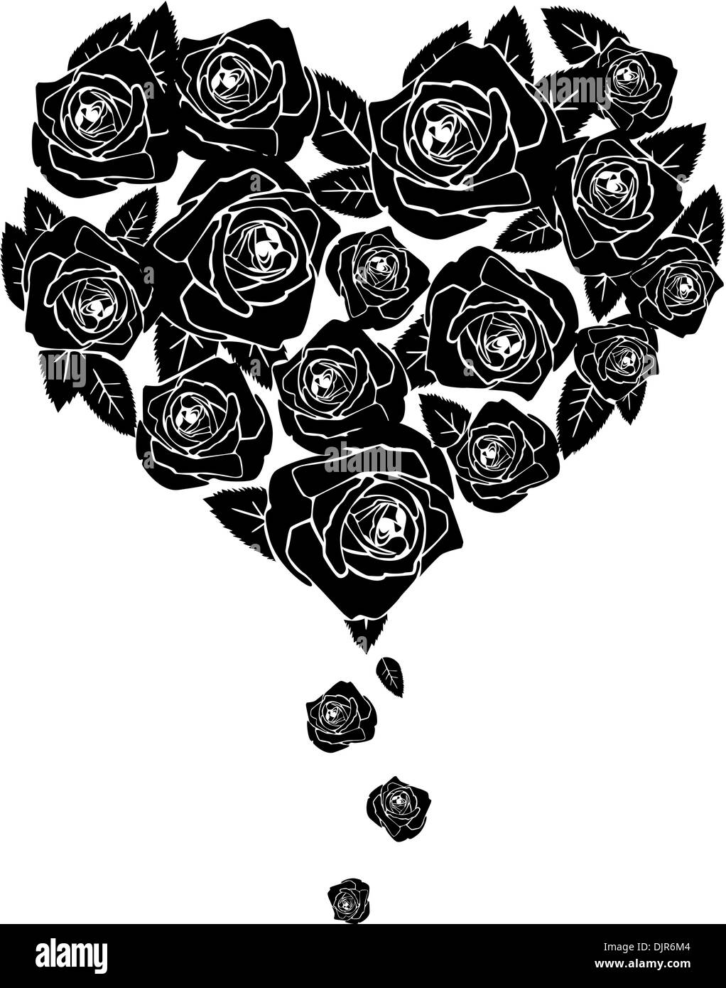 Black roses. Shape of heart Stock Vector