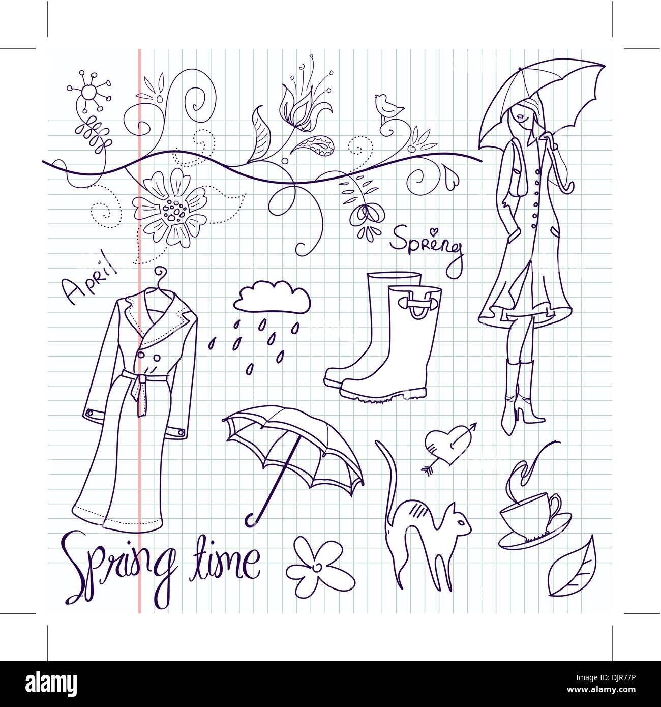 Set weather doodles vector hi-res stock photography and images - Alamy