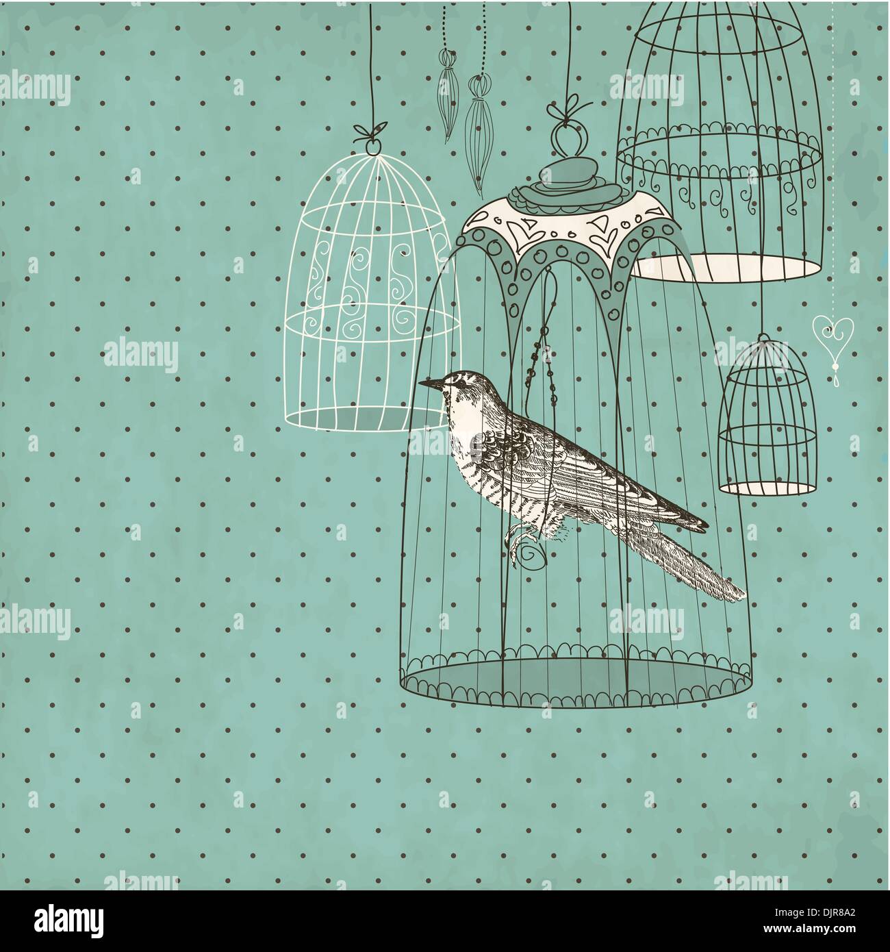 vintage card with a bird in the cage Stock Vector Image & Art - Alamy