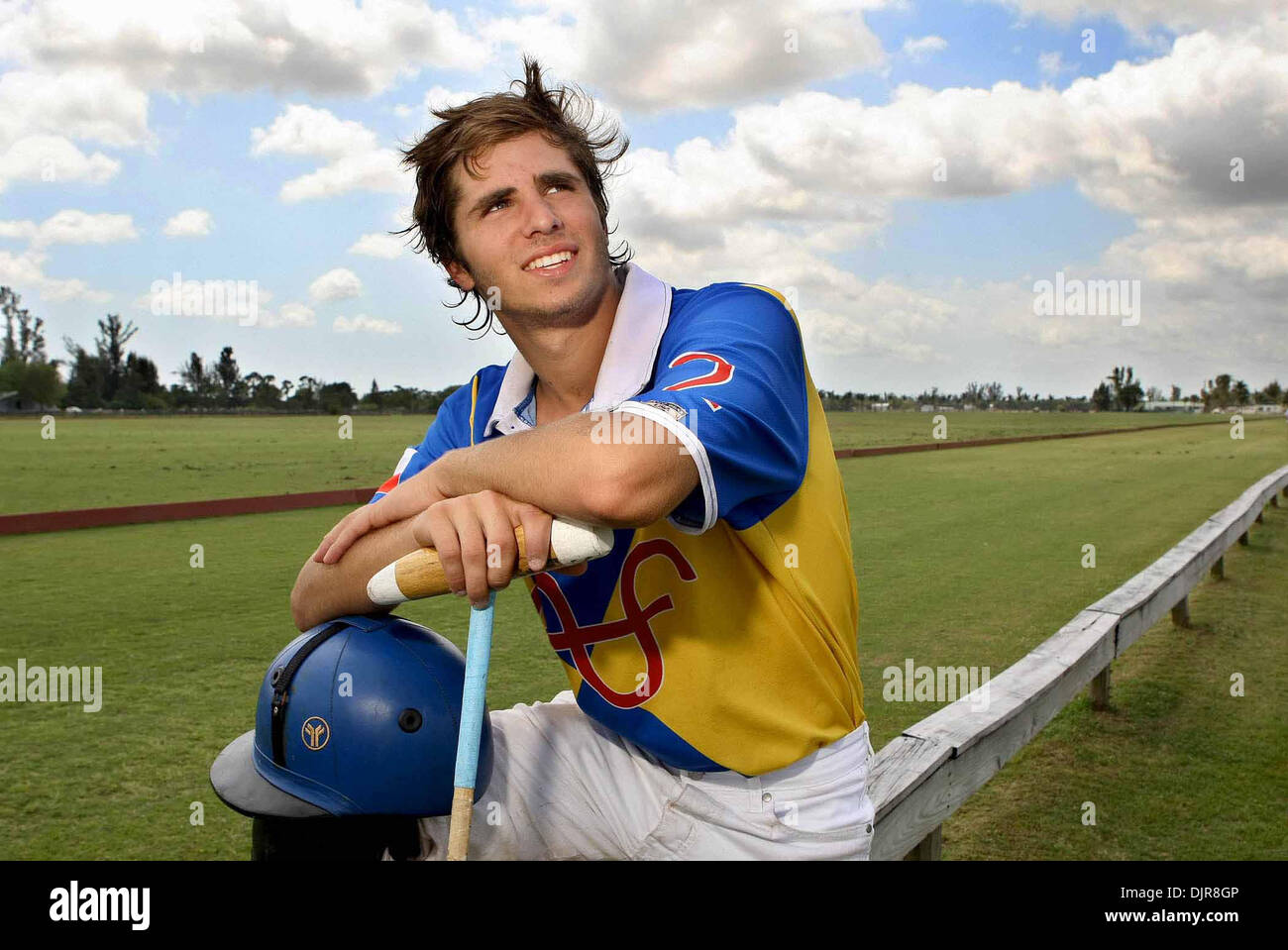 Apr 08, 2010 - Immokalee, Florida, U.S. - Lake Worth: SANTIAGO TORRES, 16, of Santa Barbara, Ca., a four goal professional polo player with over ten years of experience in the sport, poses for a photograph after a match for Shanghai Polo ThursdayÊ against Tres Vino polo club at Gulfstream in Lake Worth. (Credit Image: © Bill Ingram/Palm Beach Post/ZUMApress.com) Stock Photo