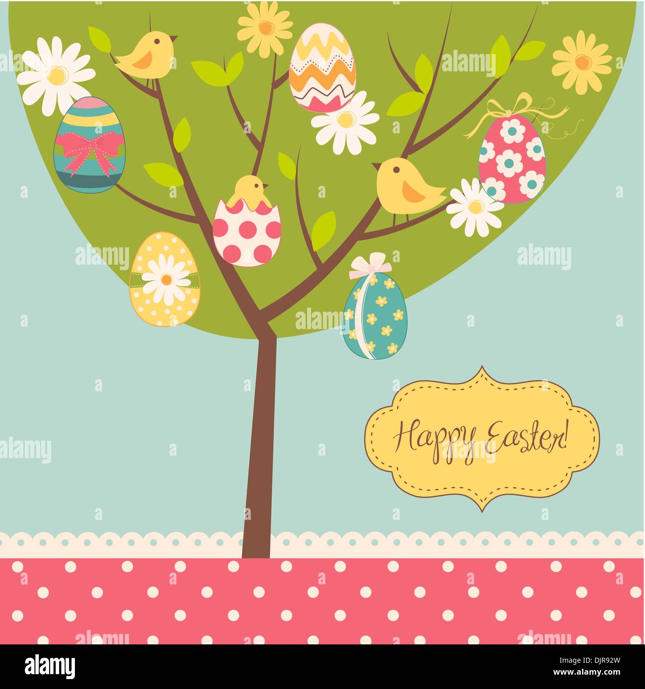 Easter card. Retro Easter tree card Stock Vector