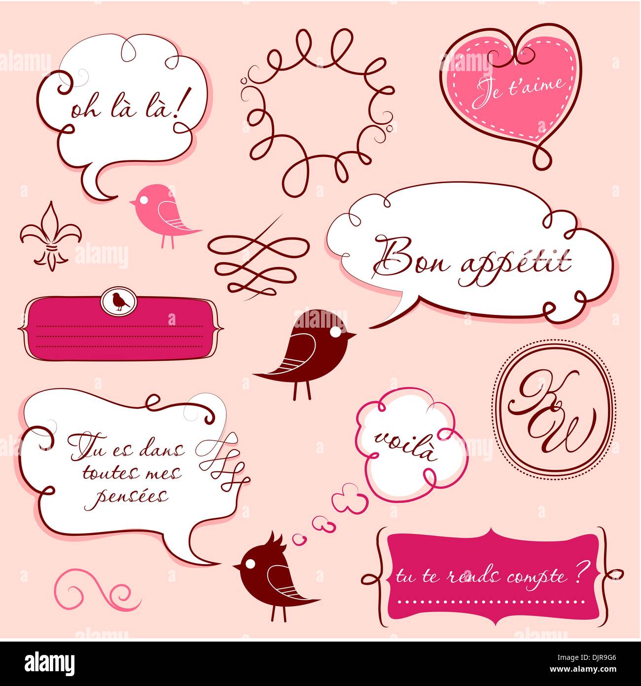 Speech bubbles set in French style Stock Vector