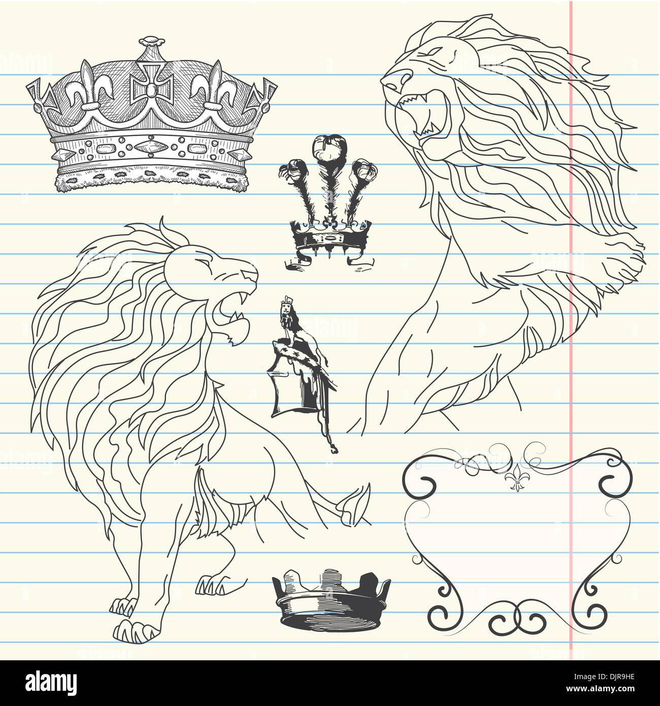 Set of lion and crown heraldry Stock Vector