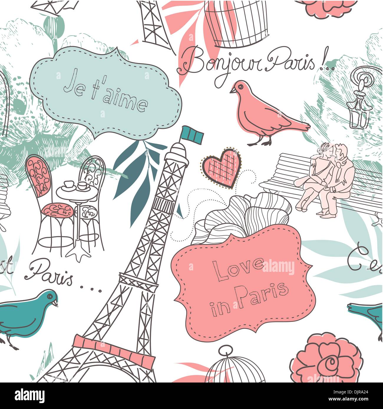 Love in Paris. Seamless pattern Stock Vector