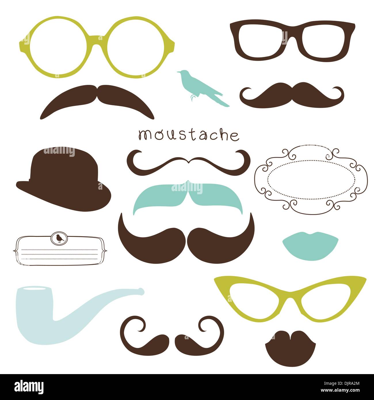 Retro Party set - Sunglasses, lips, mustaches Stock Vector