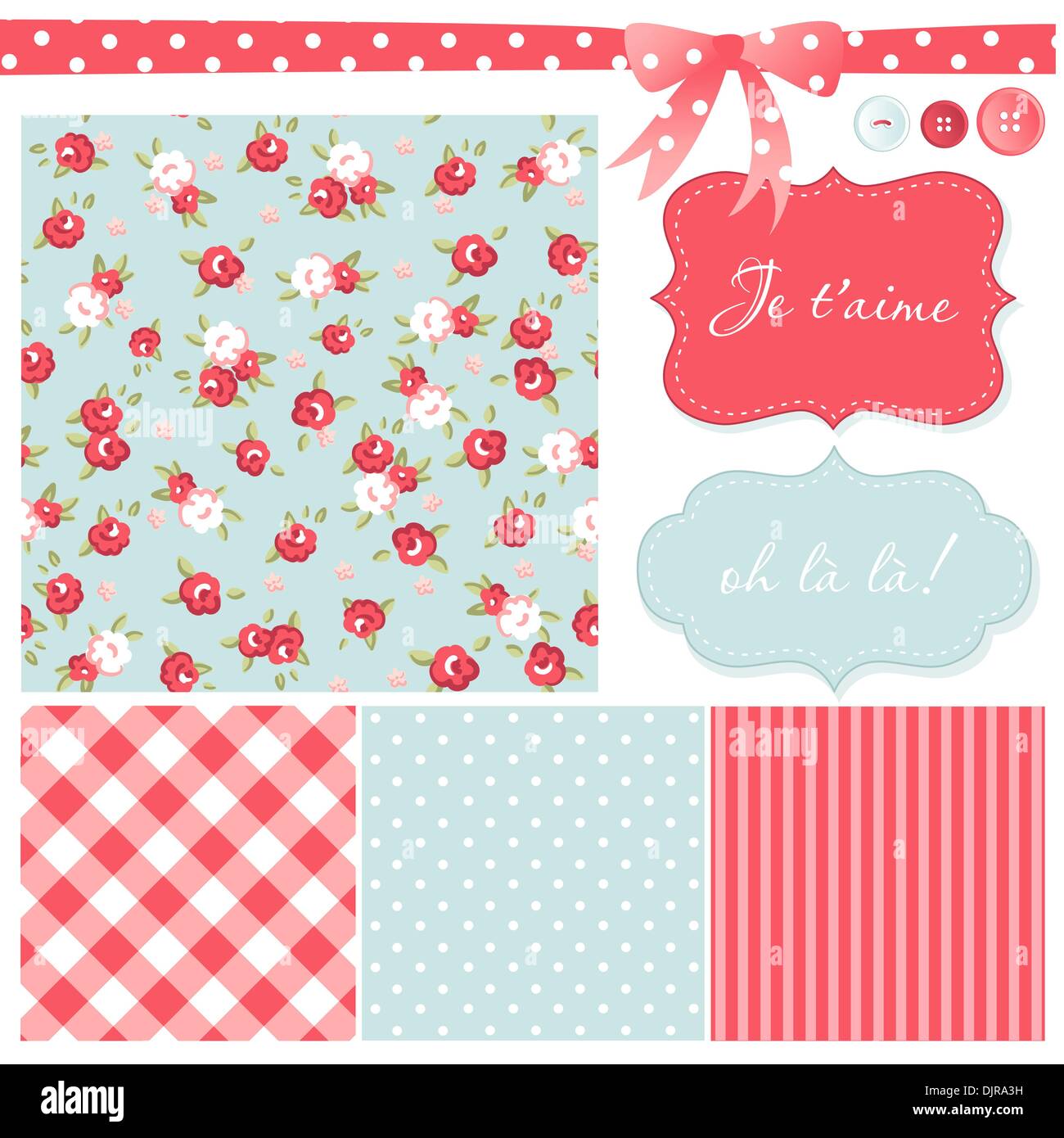Vintage Rose Pattern, frames and cute seamless backgrounds. Ideal for printing onto fabric and paper or scrap booking. Stock Vector