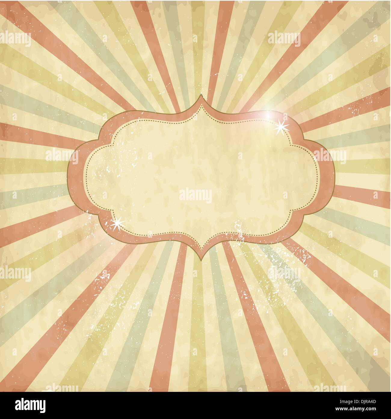 Vintage template, colored sun burst background. Stock Vector
