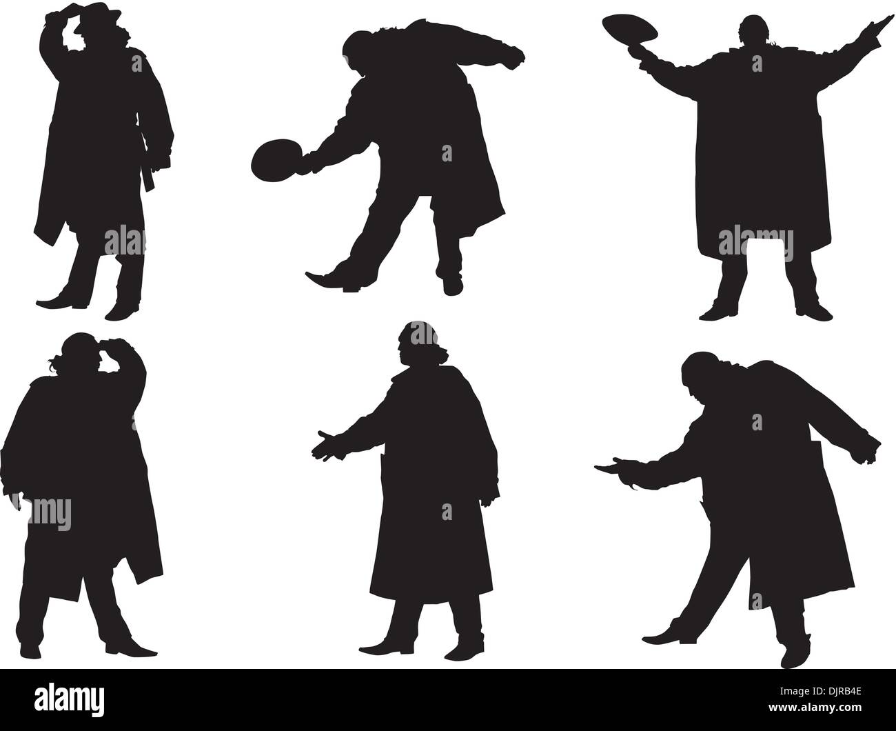 A collection of silhouettes of men in a cloak with a hat. Vector Stock ...