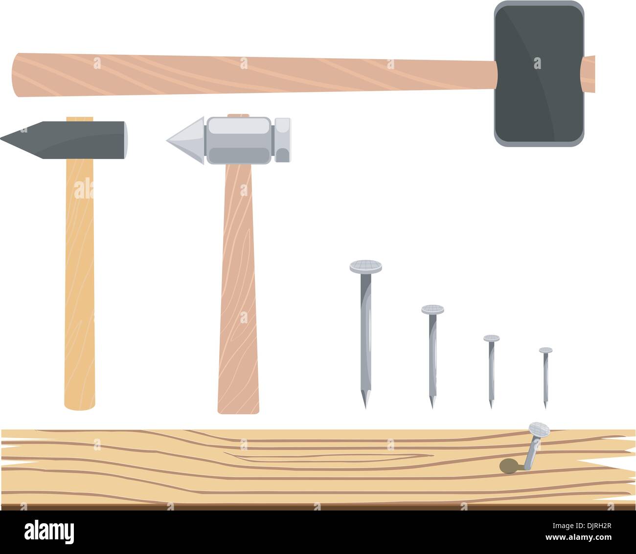 Vector illustration of a set of hammers Stock Vector