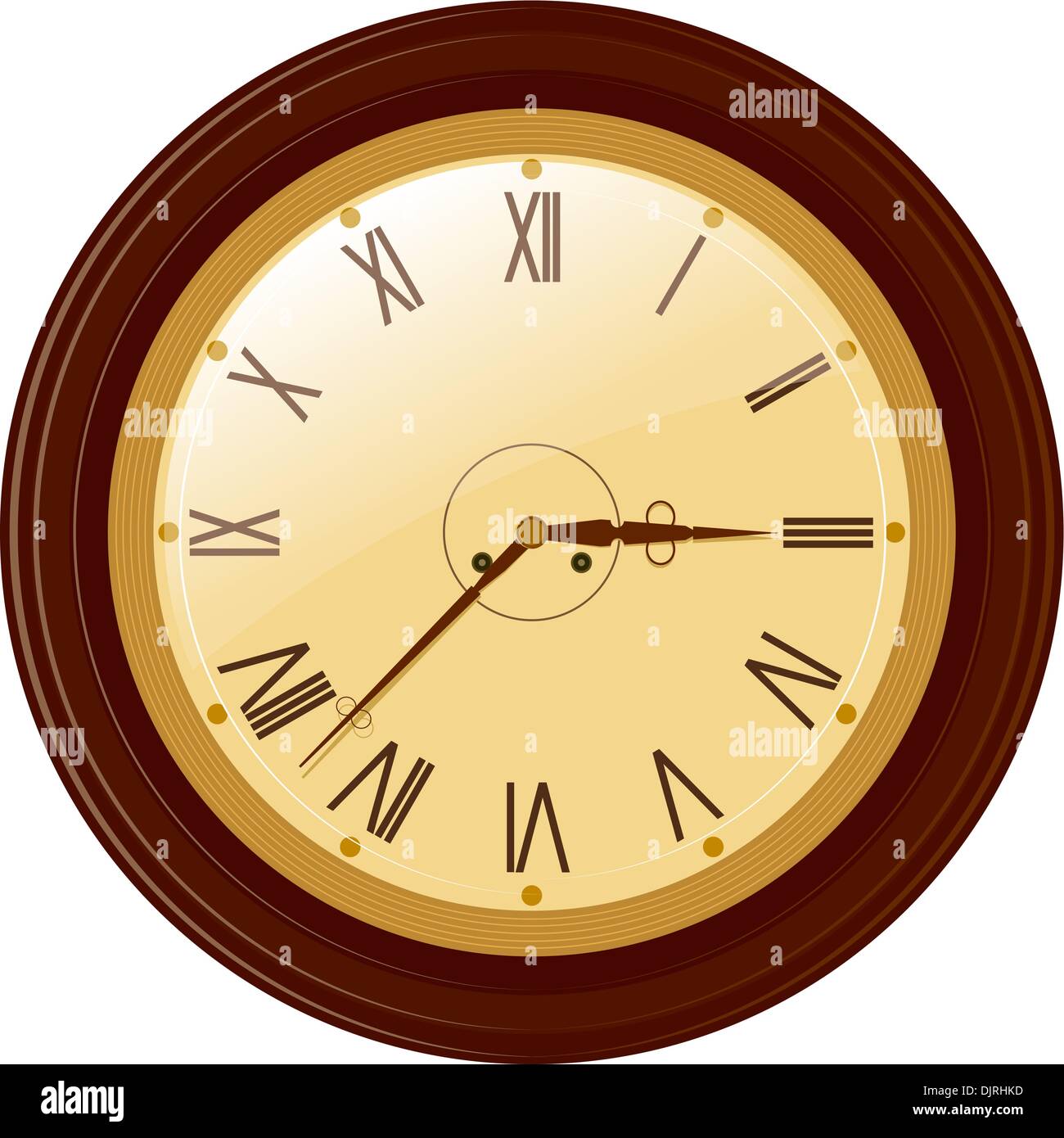 Vector illustration of round clock with Roman numerals Stock Vector