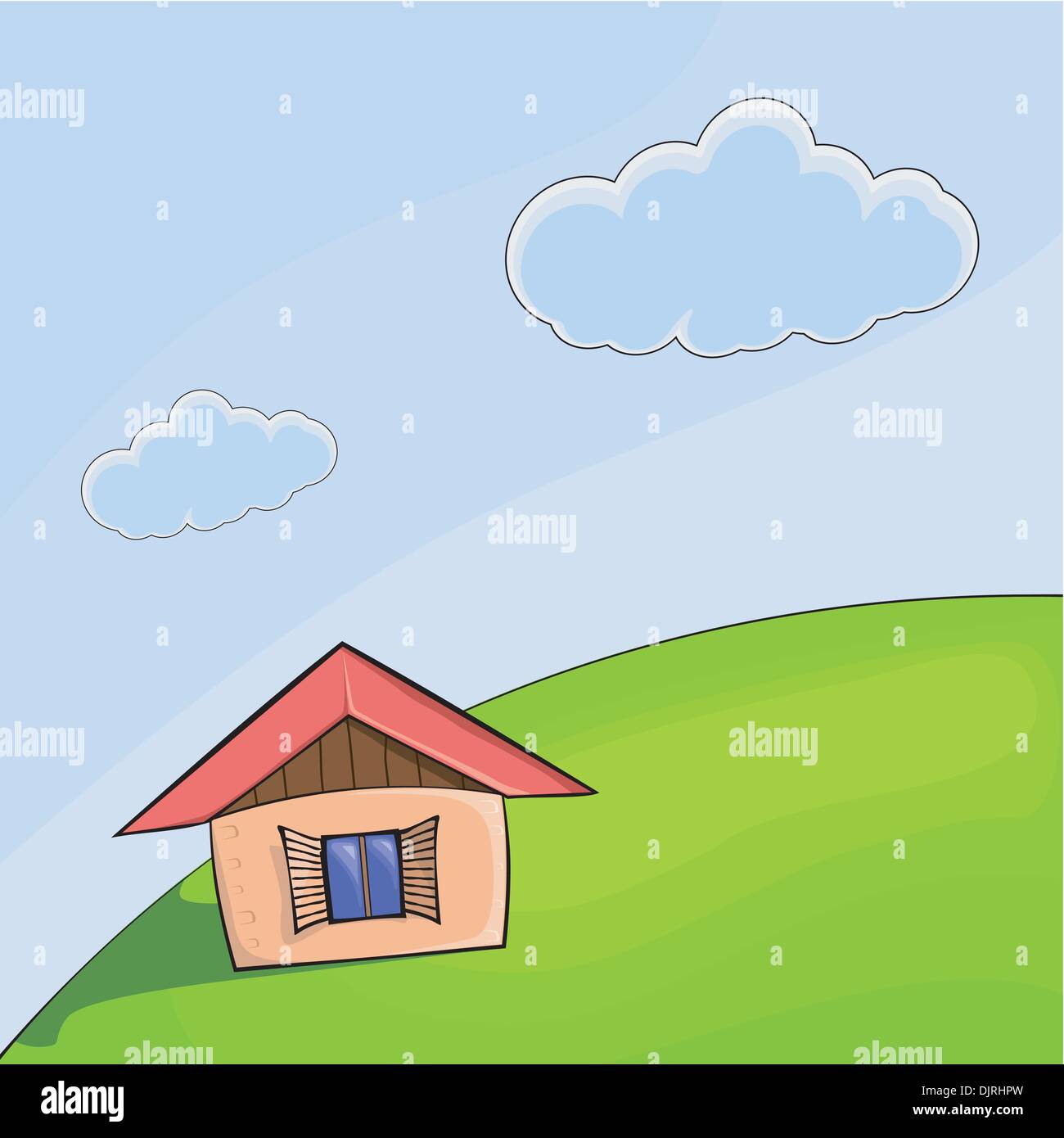 Vector Illustration Of A Small House On The Hill Stock Vector Image