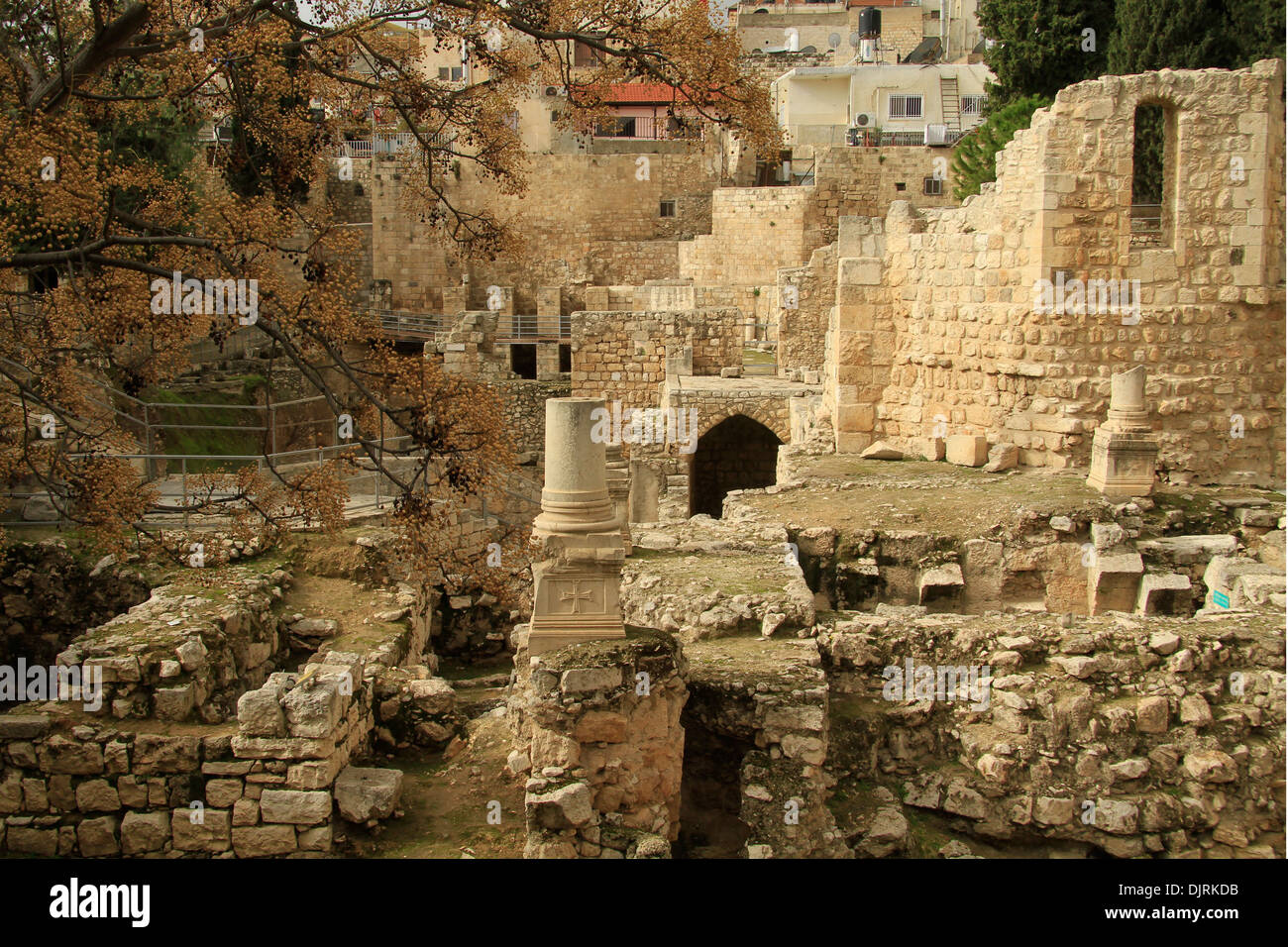 Israel, Jerusalem, Pools of Bethesda by the Church of St. Anne, ruins of a Crusader Chapel and a Byzantine Basilica Stock Photo