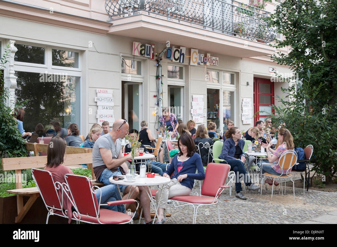 Kauf Dich Glucklich Cafe and Bar Terrace, Oderberger Str; Berlin, Germany Stock Photo