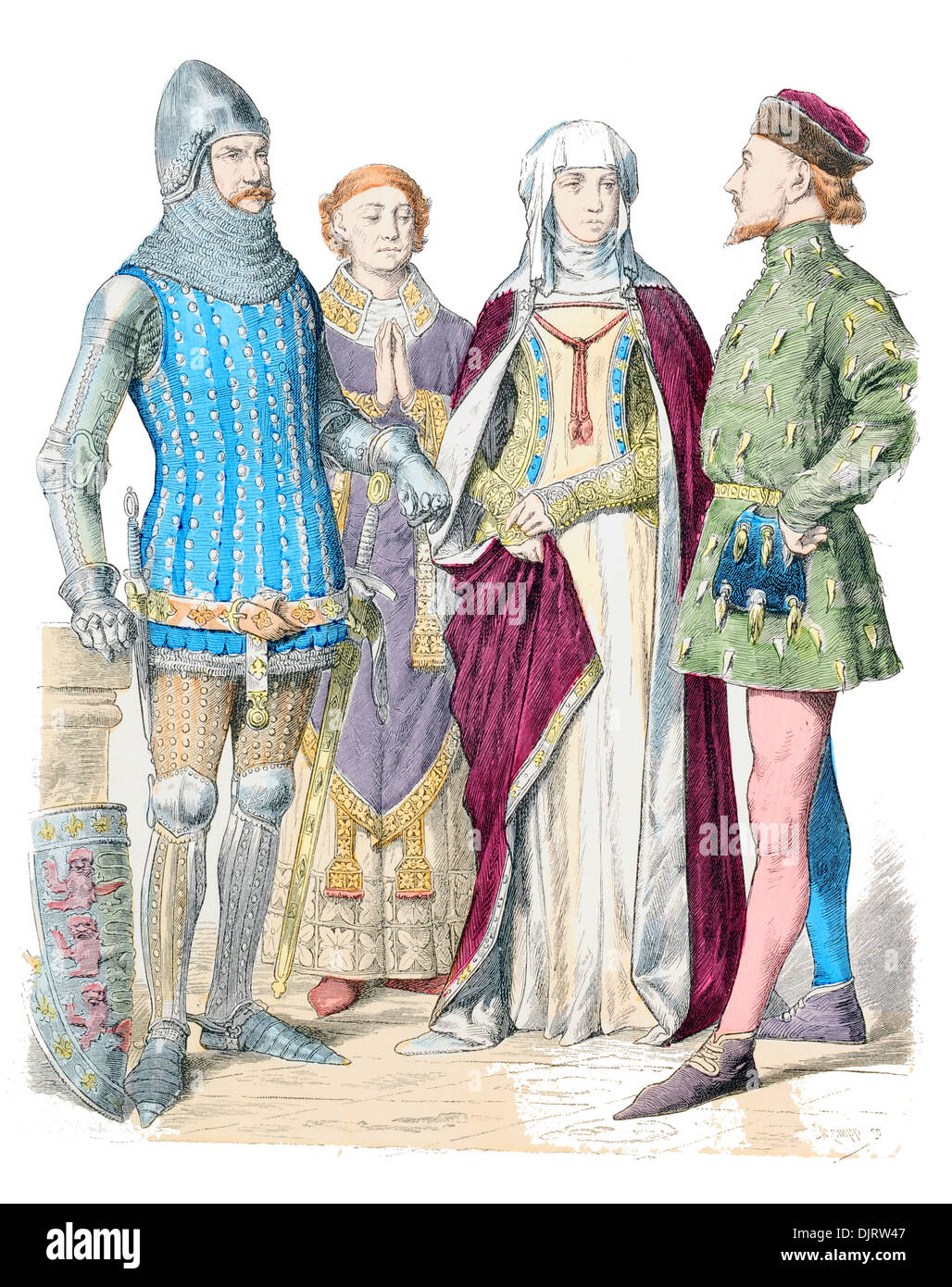 14th Century XIV 1300s English costume Stock Photo - Alamy