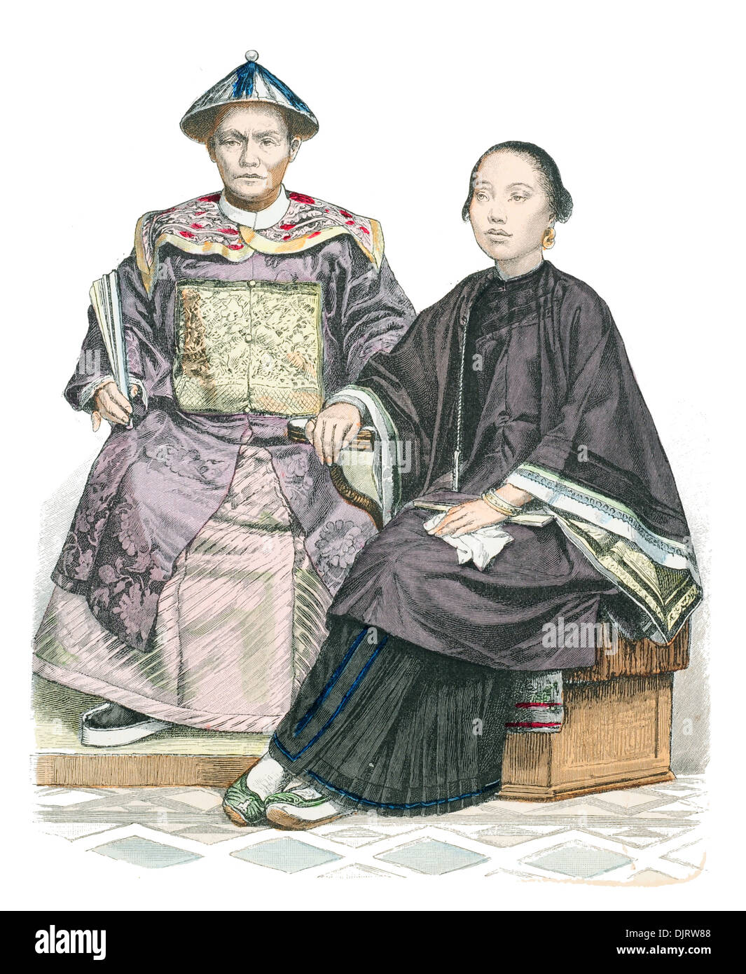 19th century XIX 1800s China Man from Penang and woman from Macao Stock Photo