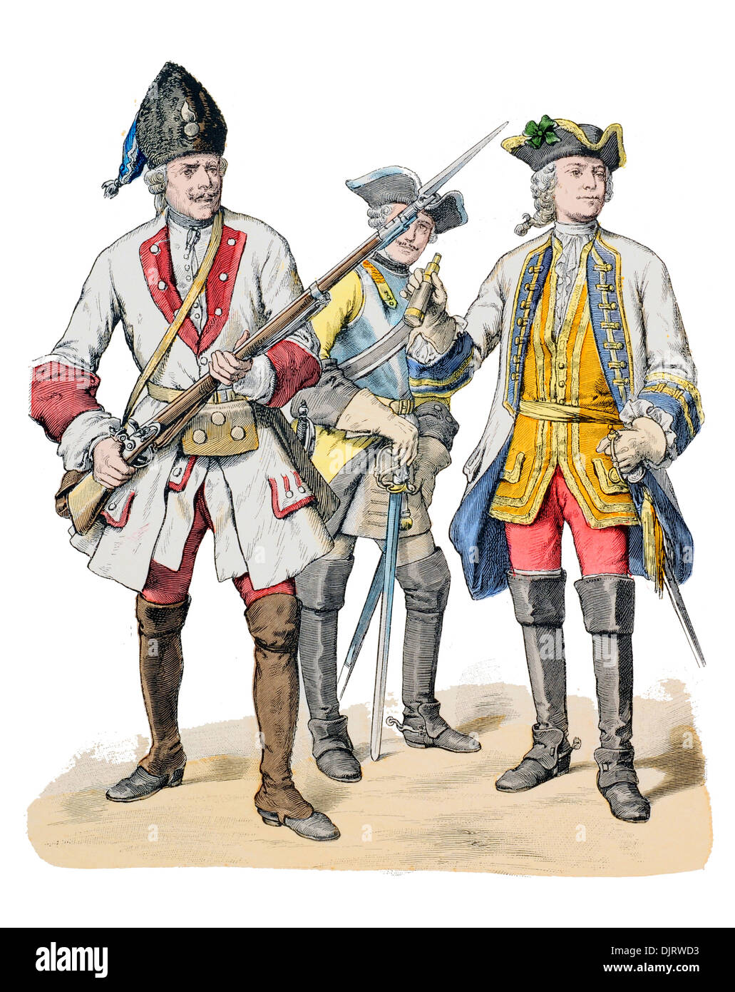 18th century XVIII 1700s German Soldiers of Württemberg grenadier, general Stock Photo