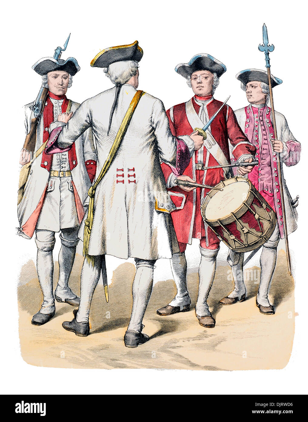 18th century XVIII 1700s German Soldiers of Württemberg officer and drummer Stock Photo