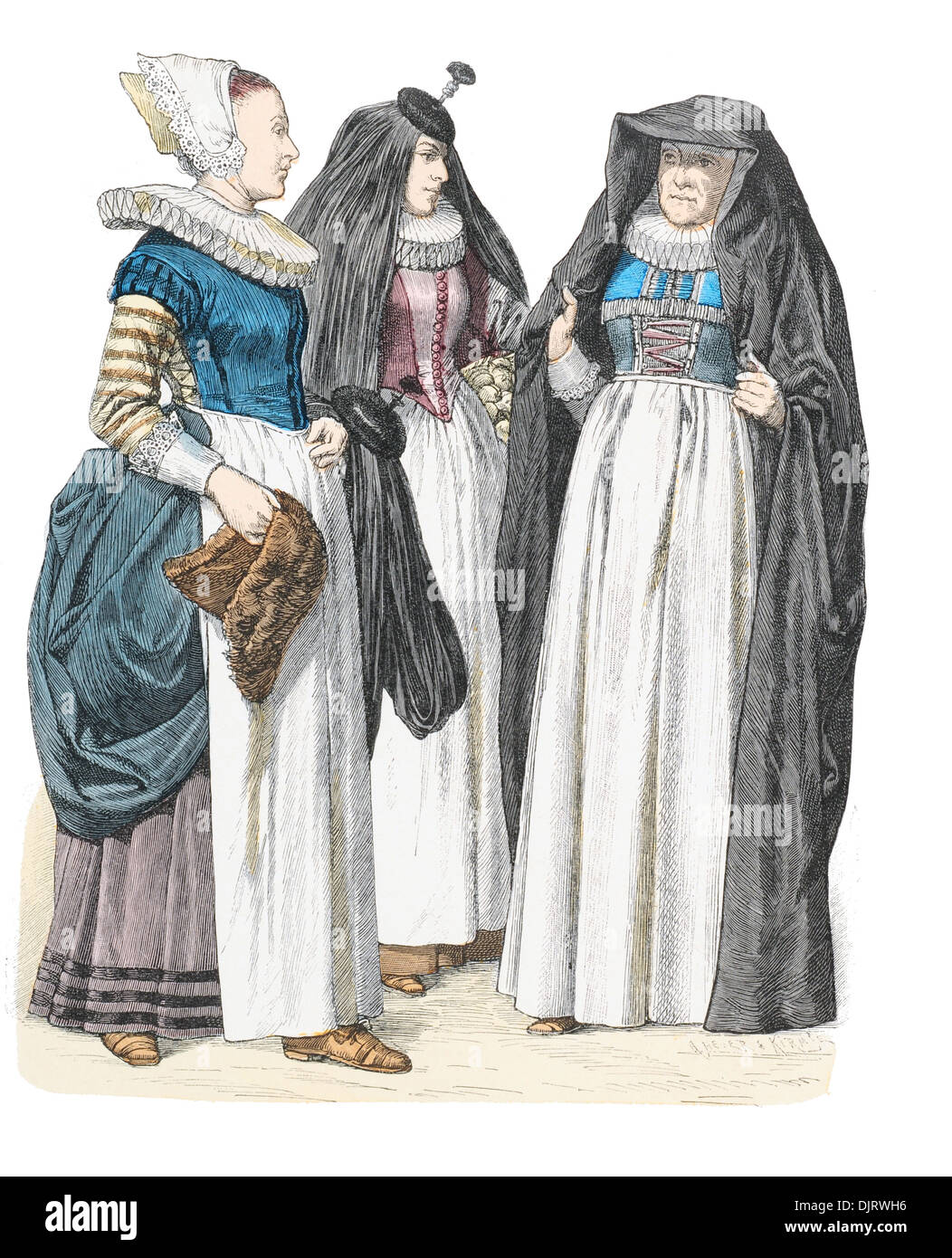 17th century XVII 1600s 1644 German ladies costume Cologne Stock Photo