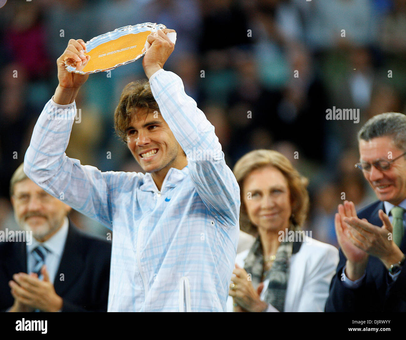 May 16, 2010 - Madrid, Spain - MADRID, SPAIN, 16th MAY 2010:  Rafael Nadal defeated defending champion Roger Federer 6-4 7-6 in the Madrid Masters final, sealing an historic third Masters of the season at the Caja Magica, Madrid, Spain. (Credit Image: © Michael Cullen/Southcreek Global/ZUMApress.com) Stock Photo