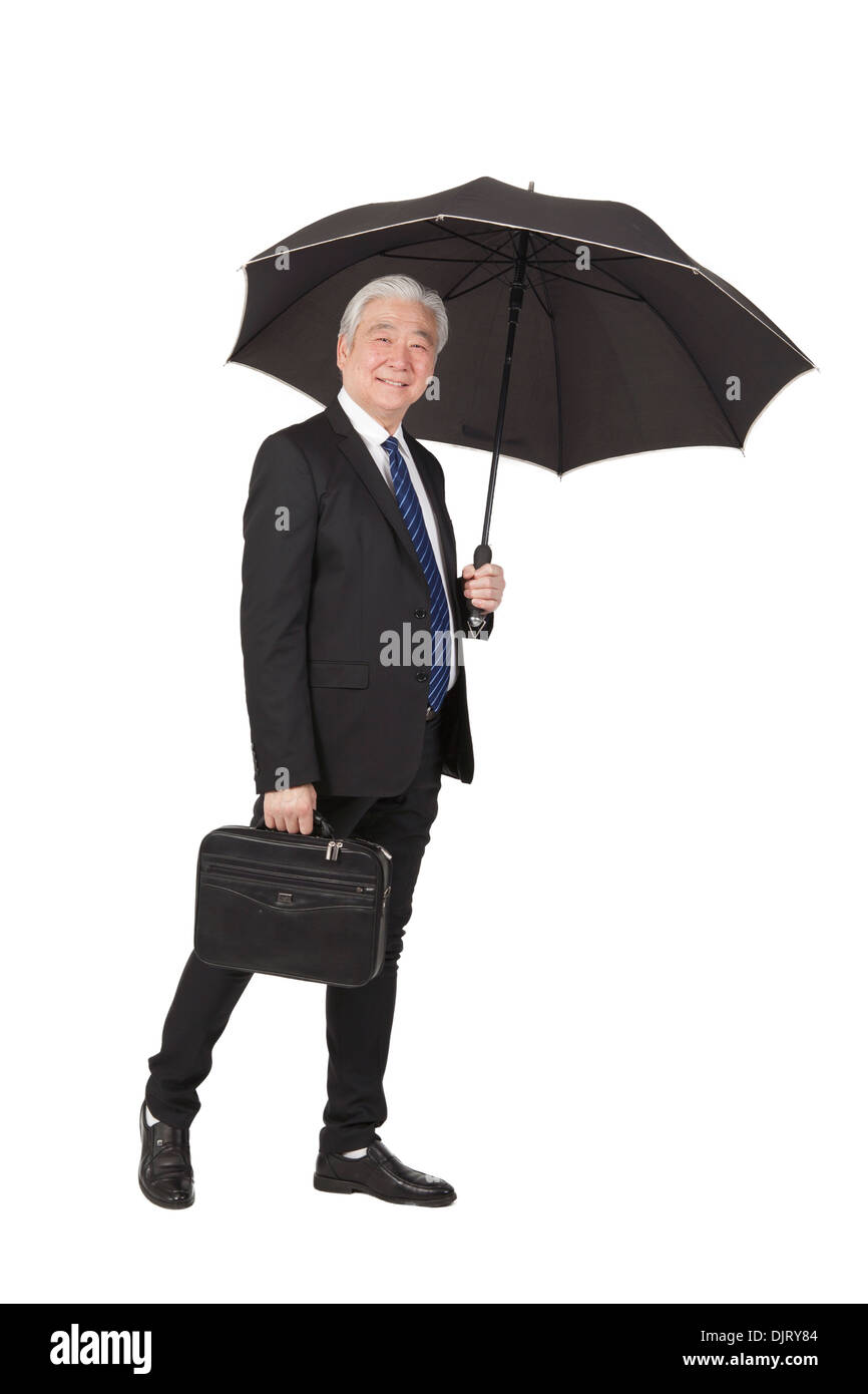 Senior businessman with briefcase and umbrella Stock Photo Alamy