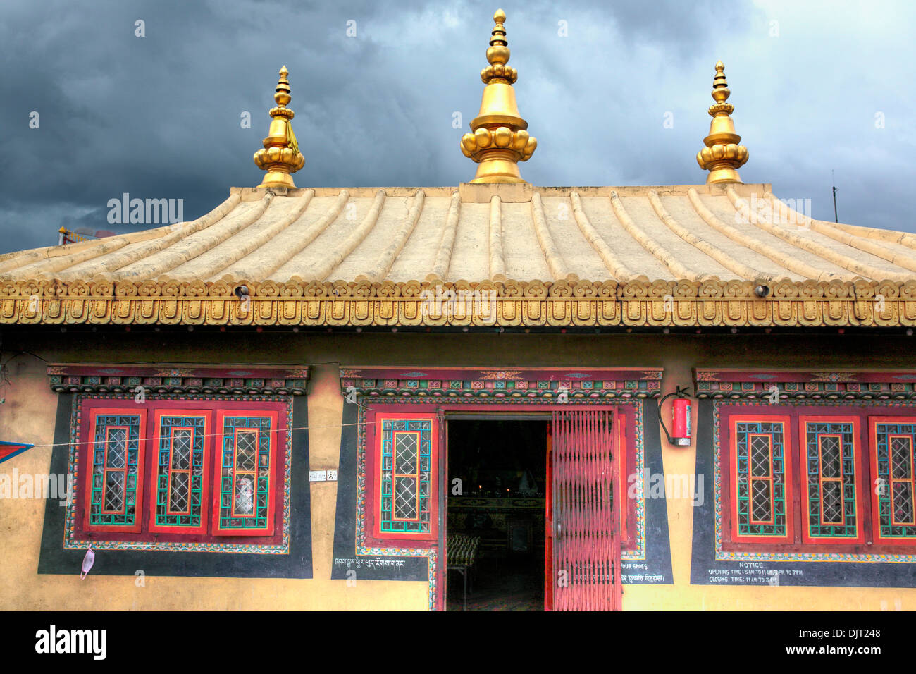 Buddhist temple near Boudhanath stupa, Kathmandu, Nepal Stock Photo