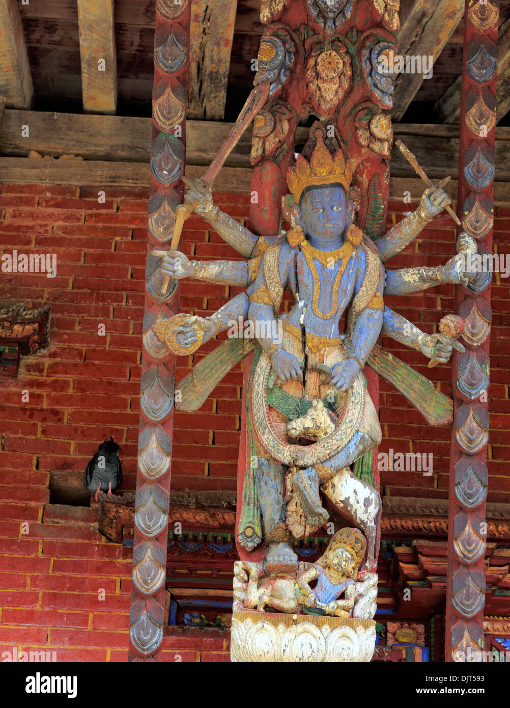 Sculpture roof strut, Changu Narayan temple, oldest Hindu temple in Nepal, near Bhaktapur, Nepal
