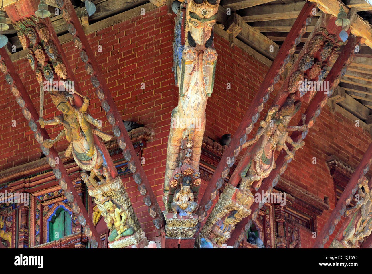 Sculpture roof strut, Changu Narayan temple, oldest Hindu temple in Nepal, near Bhaktapur, Nepal