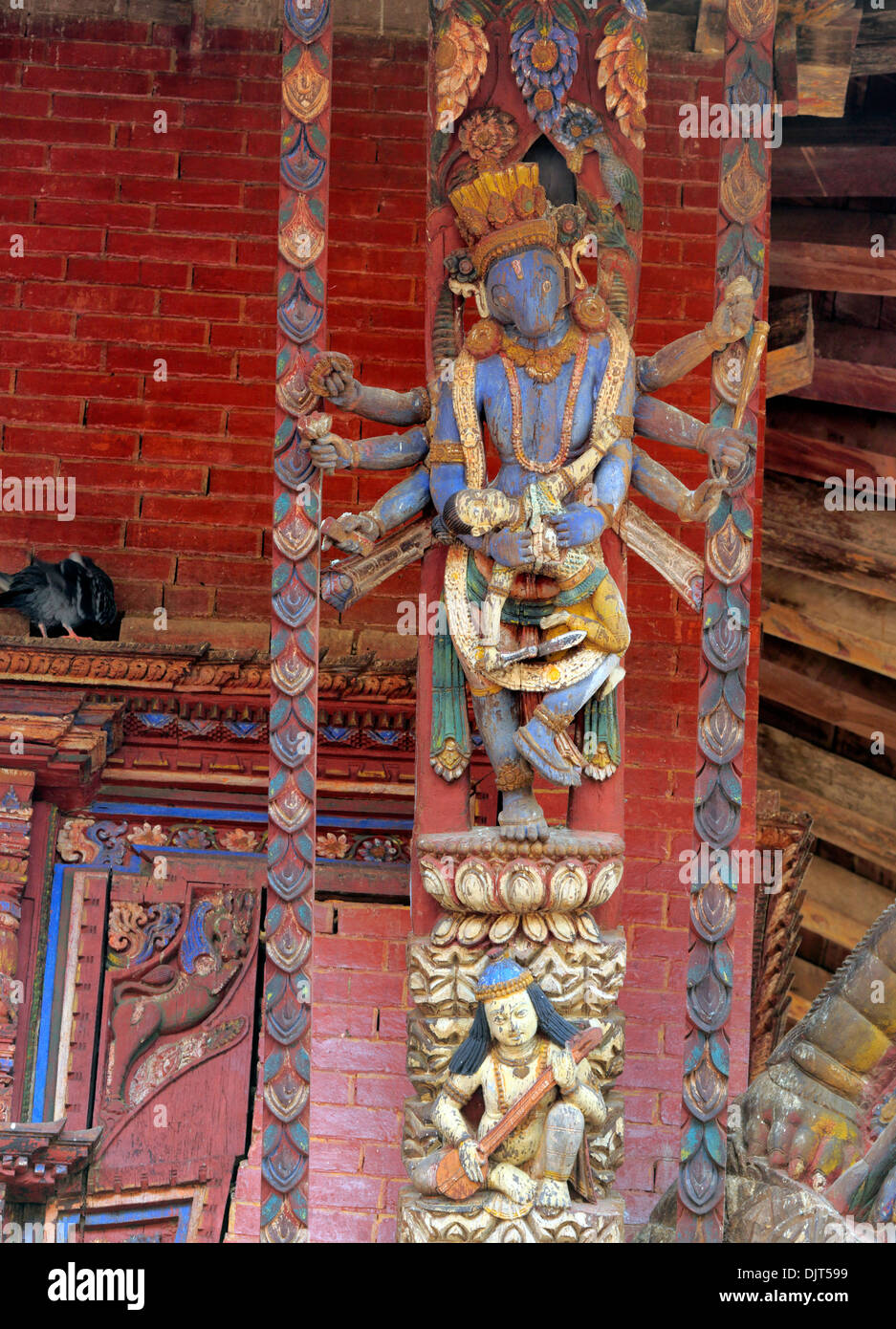 Sculpture roof strut, Changu Narayan temple, oldest Hindu temple in Nepal, near Bhaktapur, Nepal
