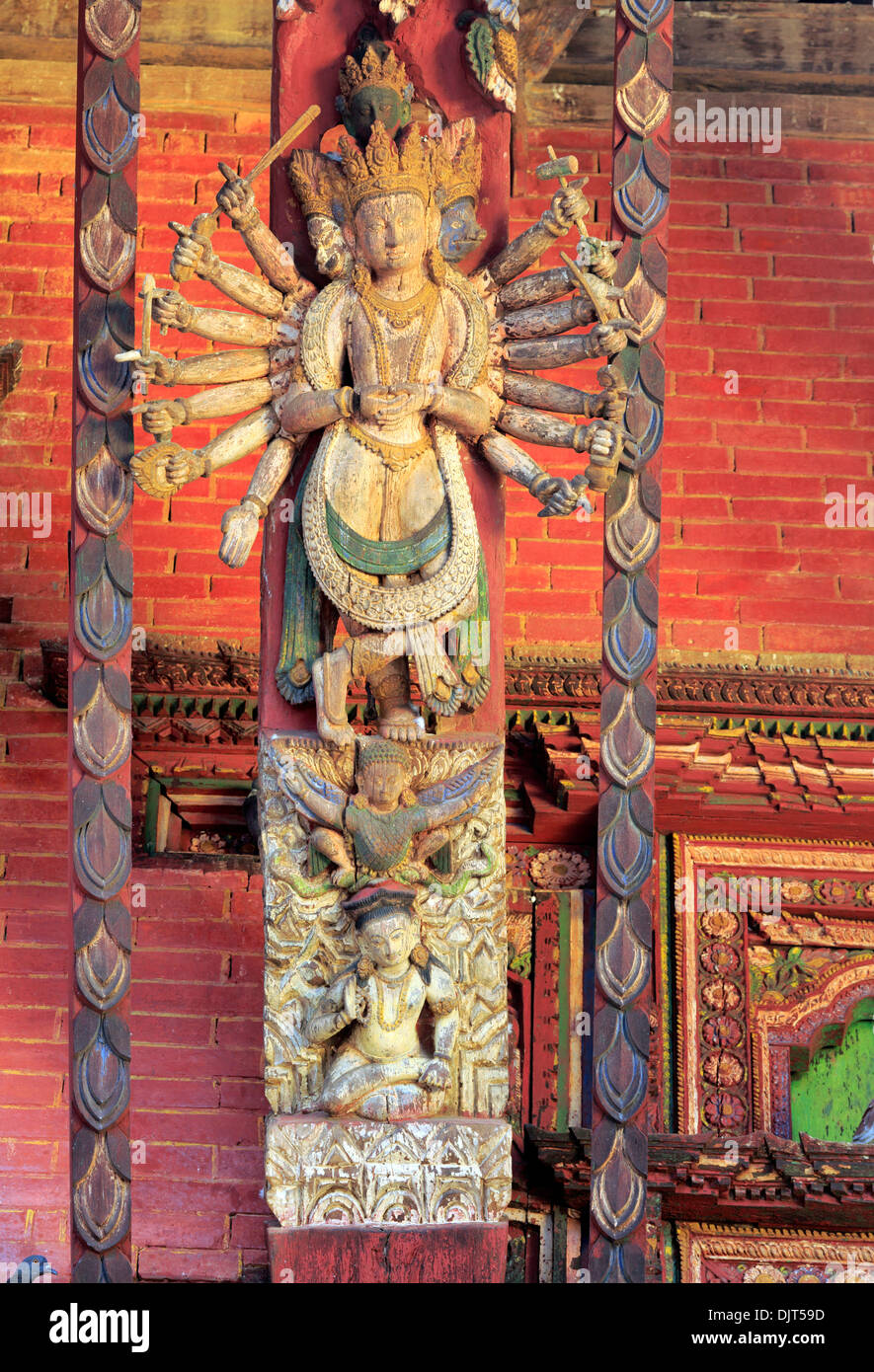 Sculpture roof strut, Changu Narayan temple, oldest Hindu temple in Nepal, near Bhaktapur, Nepal