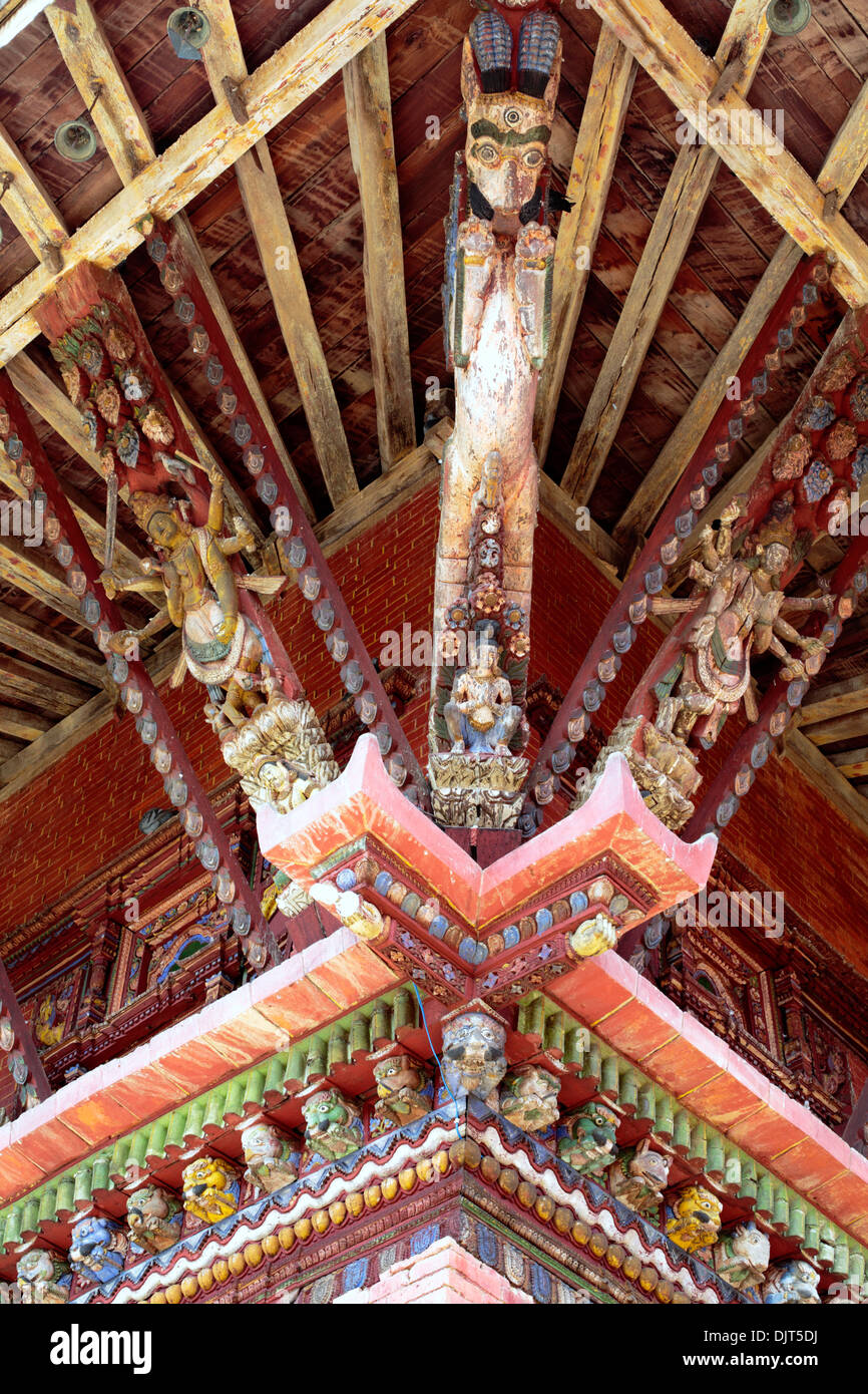 Sculpture roof strut, Changu Narayan temple, oldest Hindu temple in Nepal, near Bhaktapur, Nepal