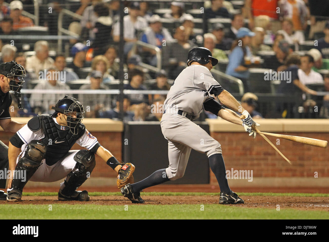 New York Yankees Outfielder Brett Gardner ( 11) breaks the bat. The