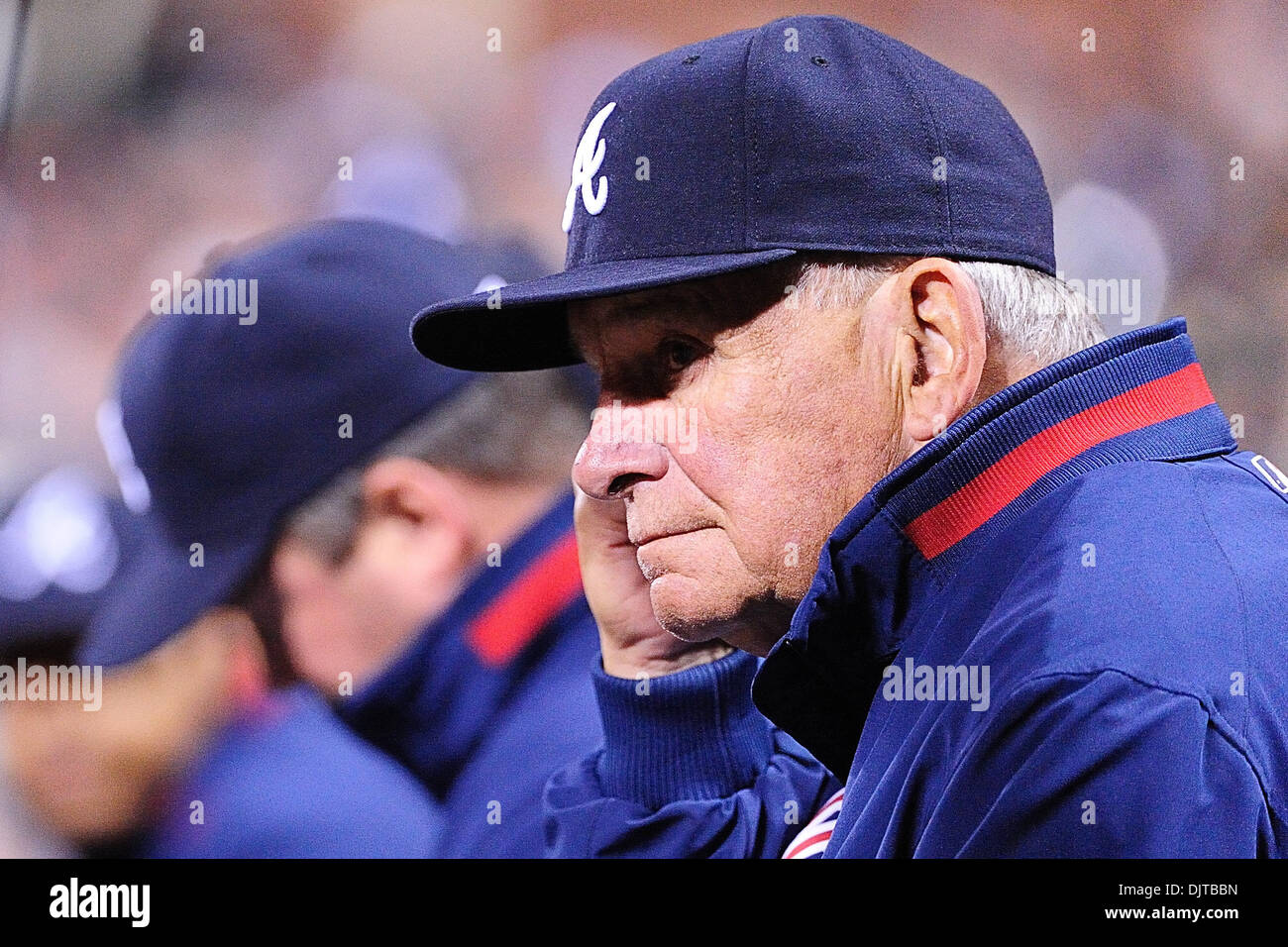 San Francisco, CA: Atlanta Braves head coach Bobby Cox relaxing during an  easy 7-2 win against the Giants. The Braves won the game 7-2. (Credit  Image: © Charles Herskowitz/Southcreek Global/ Stock Photo -