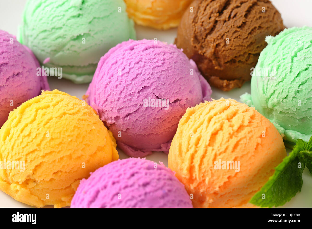Scoops of ice cream - assorted flavors Stock Photo