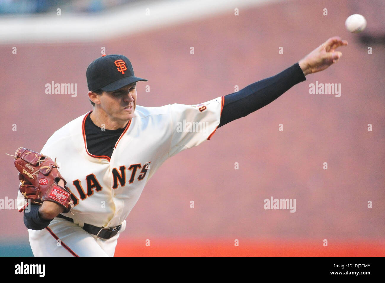 San Francisco, CA: San Francisco Giants' Barry Zito (75) pitches the ball. The Padres won the game 3-2. (Credit Image: © Charles Herskowitz/Southcreek Global/ZUMApress.com) Stock Photo