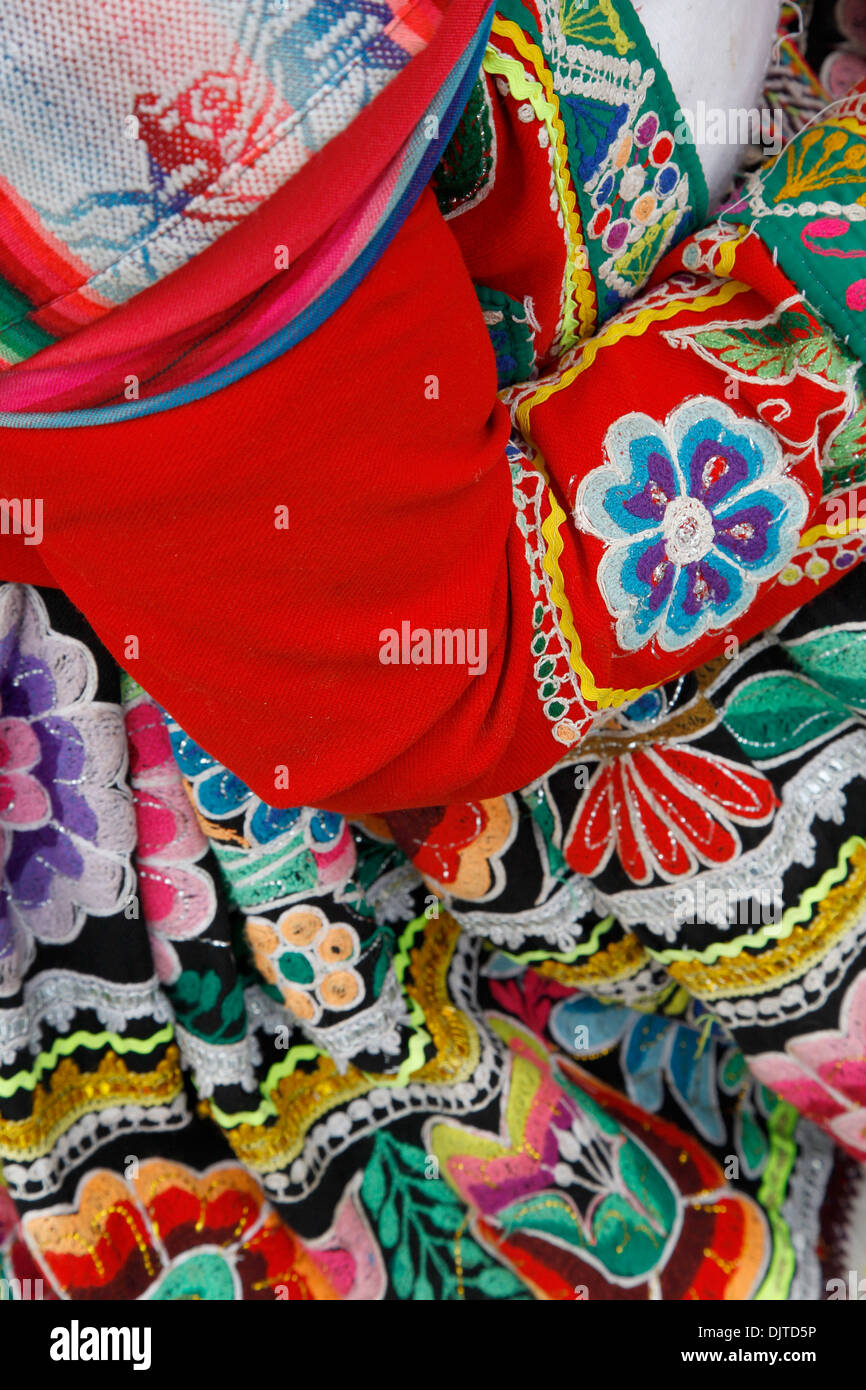 Detail of a traditional Quechua dress, Cuzco, Peru. Stock Photo