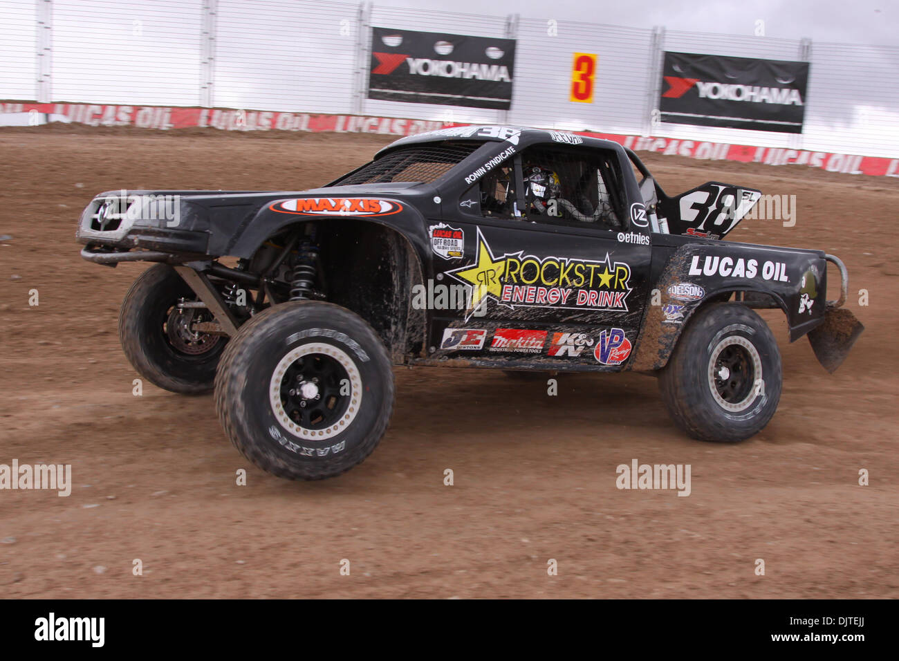 March 6 and 7, 2010, FMX icon Brian Deegan 38 goes through turn 3