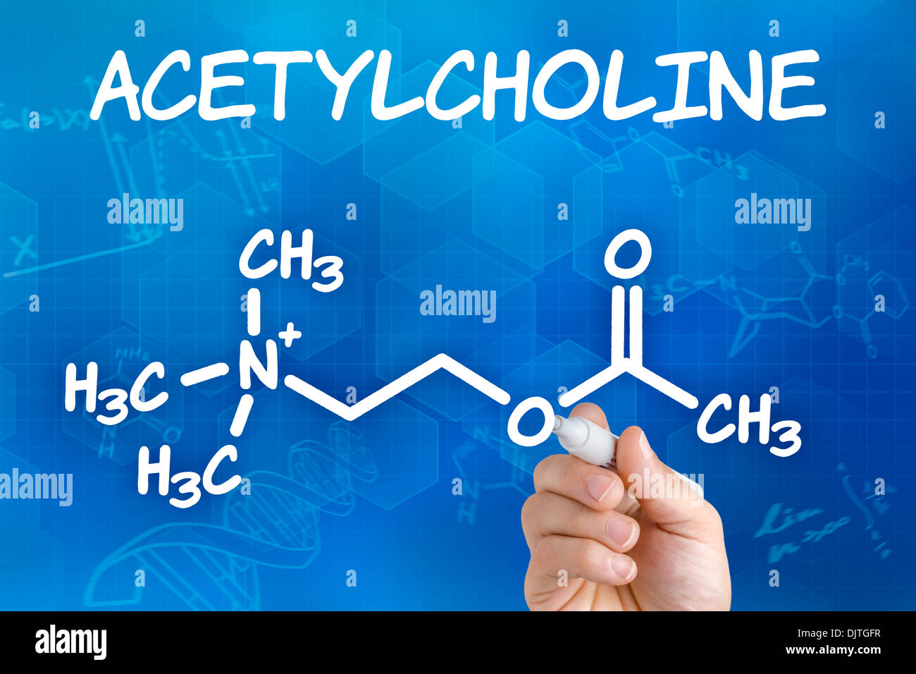 Hand with pen drawing the chemical formula of acetylcholine Stock Photo Alamy