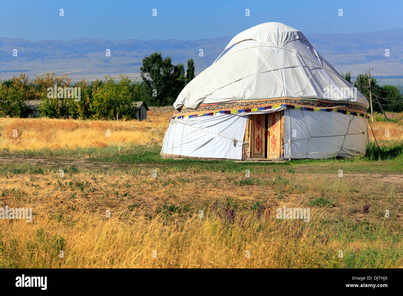 Nomads tent (yurt), near Burana tower, Chuy oblast, Kyrgyzstan Stock Photo