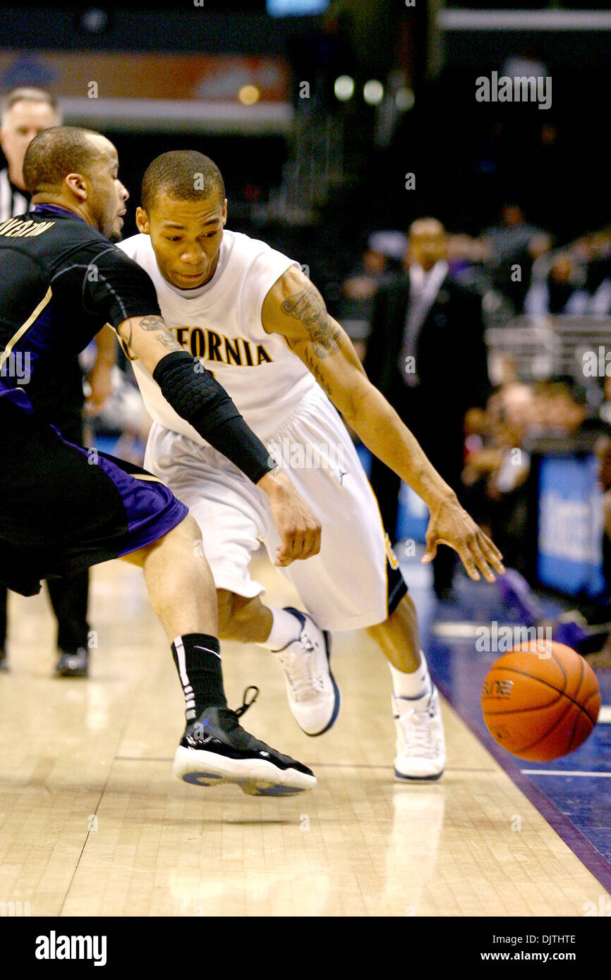 California Golden Bears guard, Jerome Randle drives to the basket during the second half of the Pacific Life, Pac-10 Tournament final.  Washington defeated California 79-75 to earn an automatic NCAA tournament bid. (Credit Image: © Tony Leon/Southcreek Global/ZUMApress.com) Stock Photo