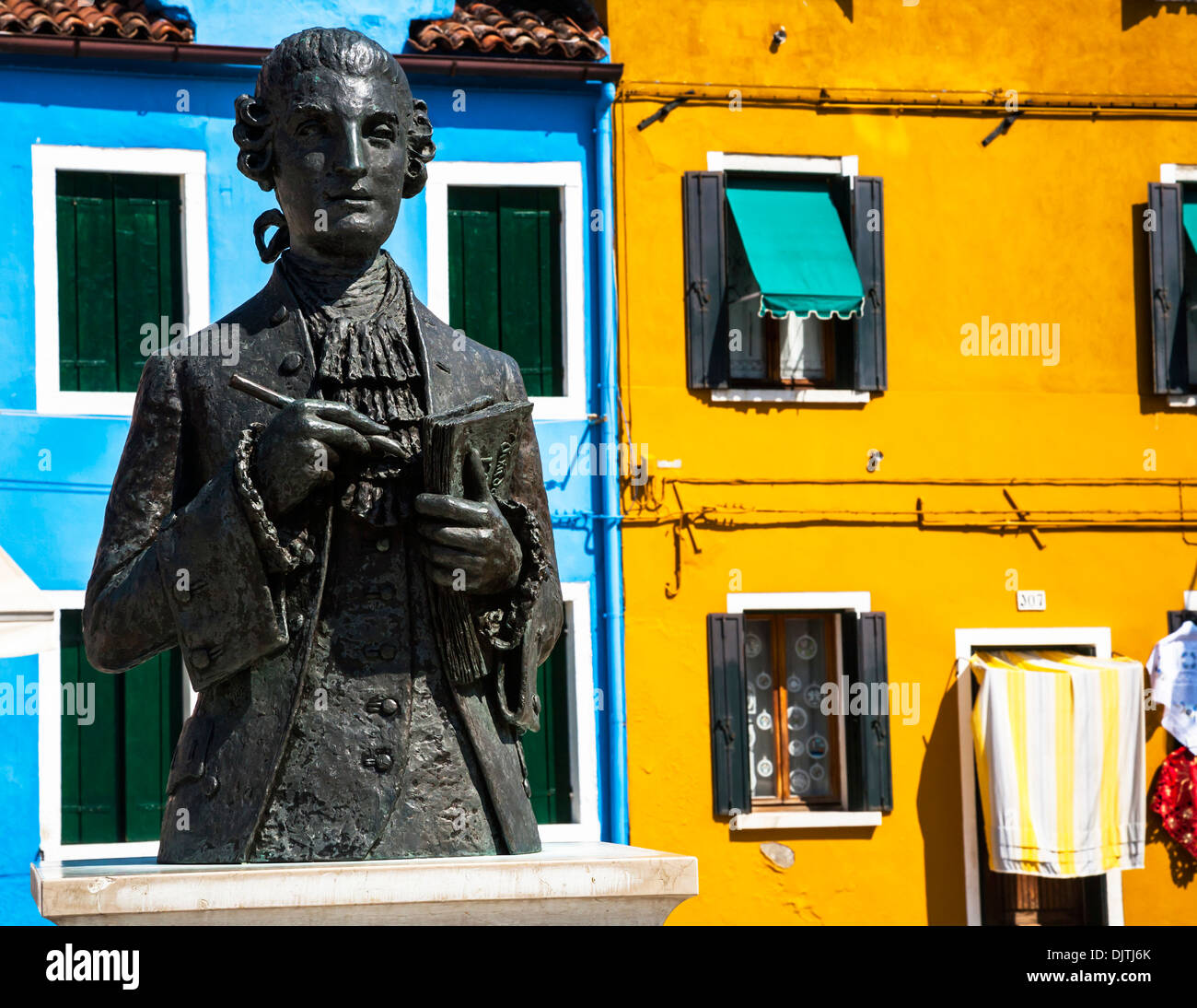 Statue of Italian composer Baldassare Galuppi, Plazza D Galuppi, Burano, Veneto, Italy. Stock Photo