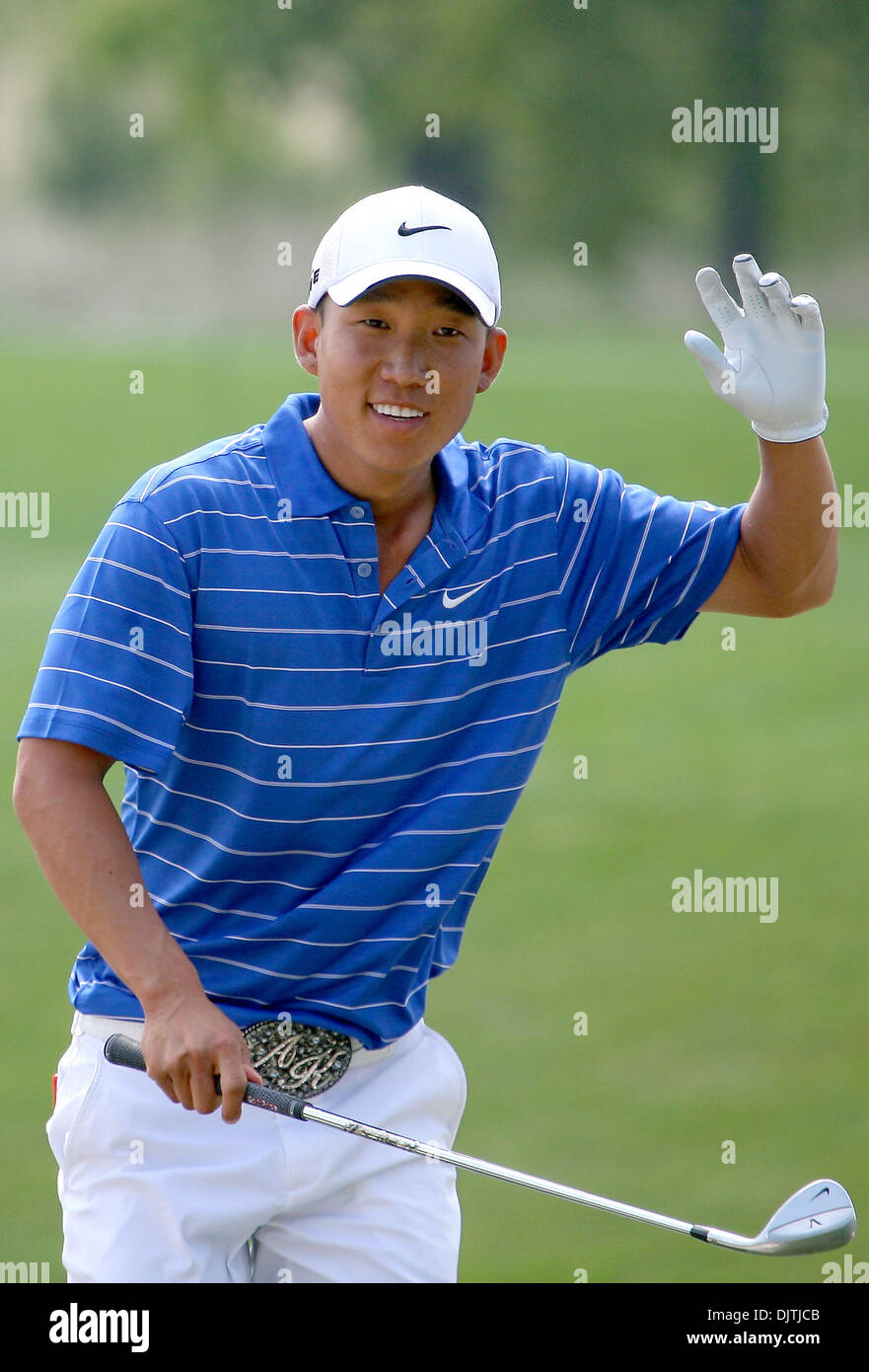 Anthony Kim salutes the crowd at the 12th hole. Anthony Kim is the