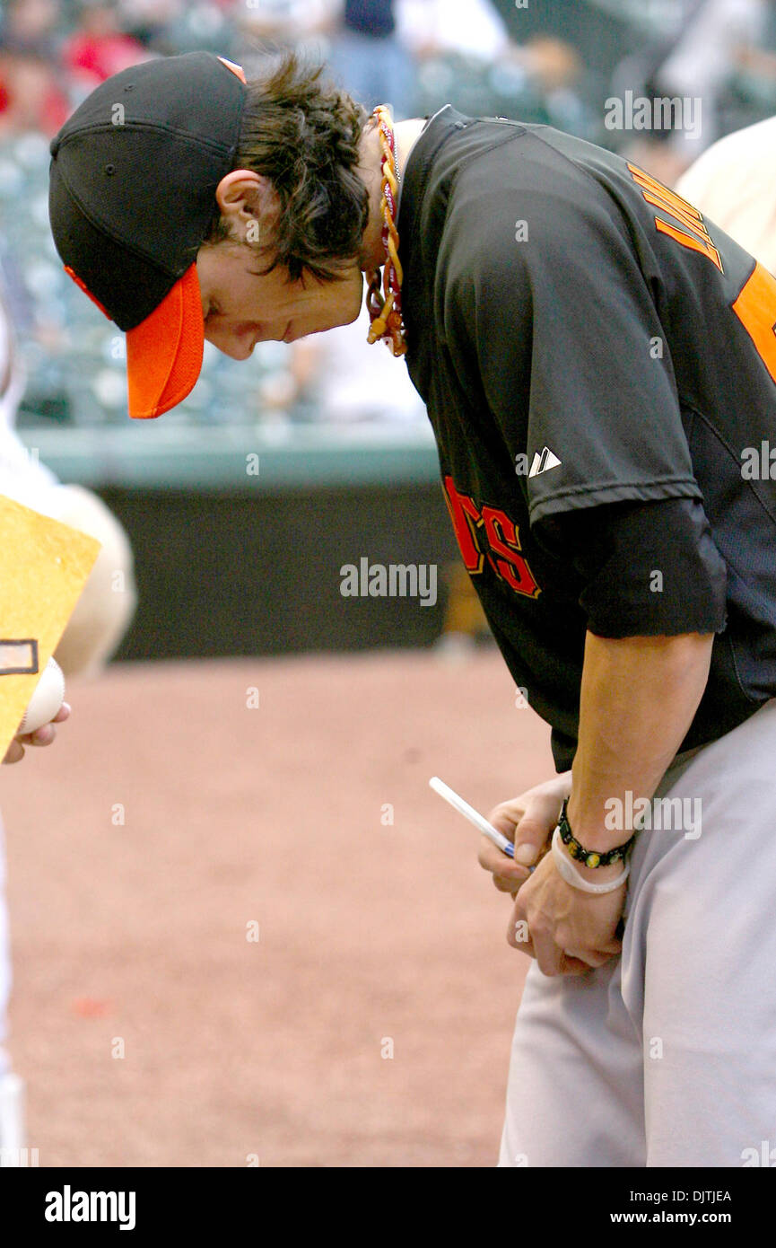 Giants pitcher and Cy Young winner Tim Lincecum sign autographs for the fans at Minute Maid Park in Houston Texas. (Credit Image: © Luis Leyva/Southcreek Global/ZUMApress.com) Stock Photo