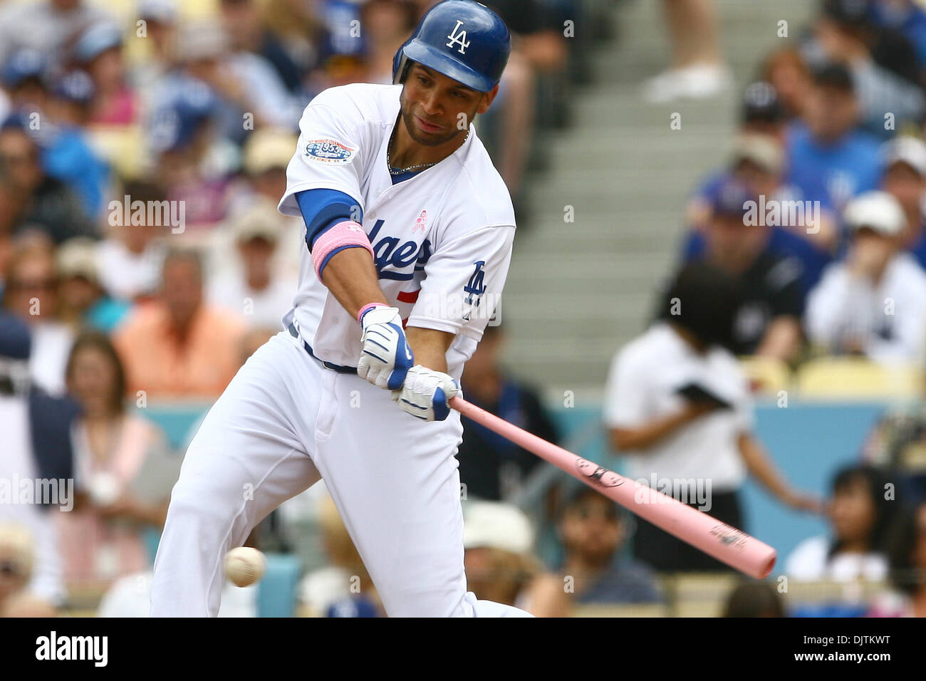 9 May 2010 Los Angeles Dodger first baseman James Loney takes a big