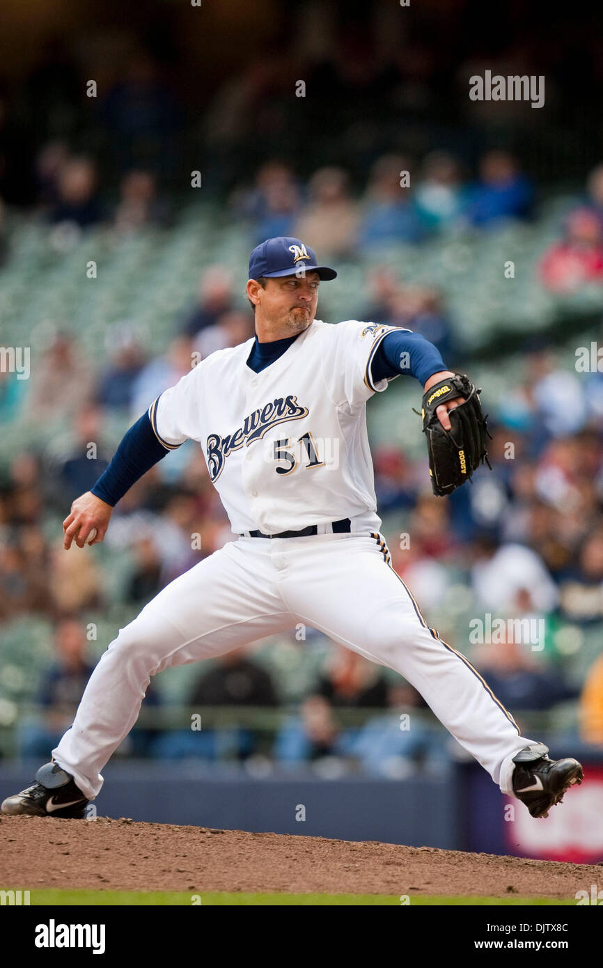 Milwaukee Brewers pitcher Trevor Hoffman came in for the save but