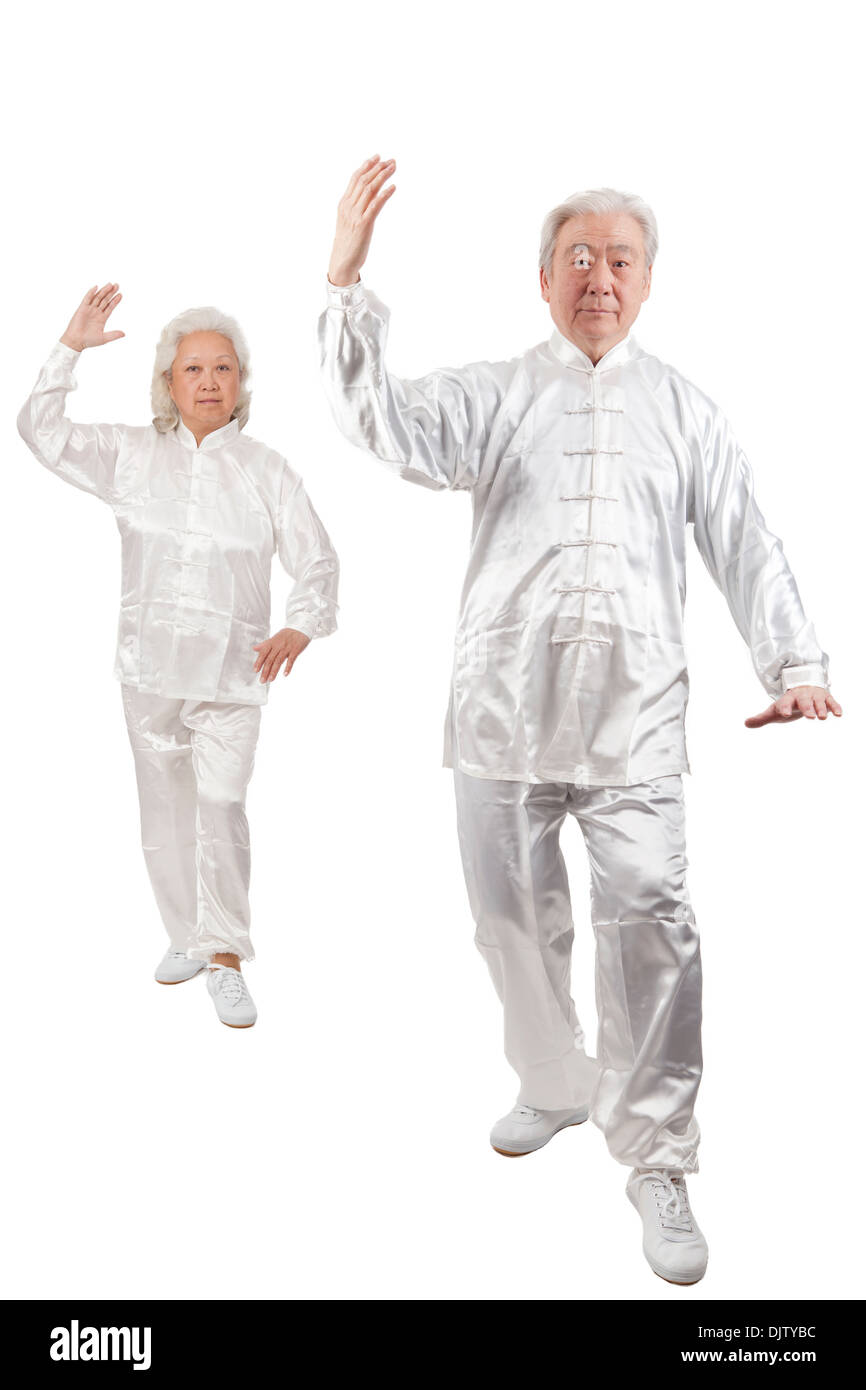 Two senior people doing Tai Chi Stock Photo