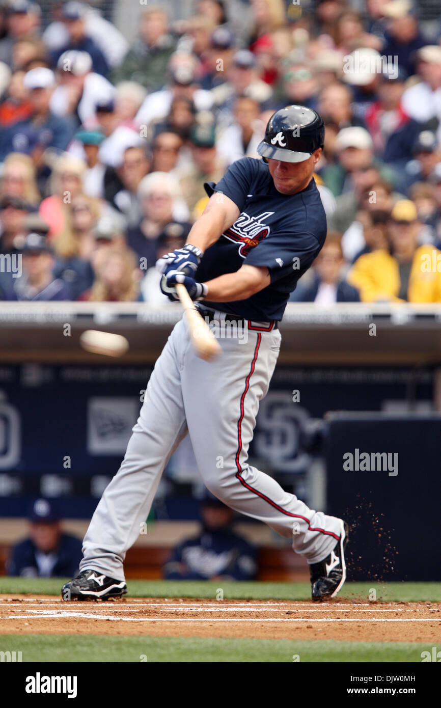 Atlanta Braves Chipper Jones takes a swing on a pitch from San Diego Padres  starting pitcher Kevin Correia during the Padres opening day win over the  Braves 17-2. (Credit Image: © Nick