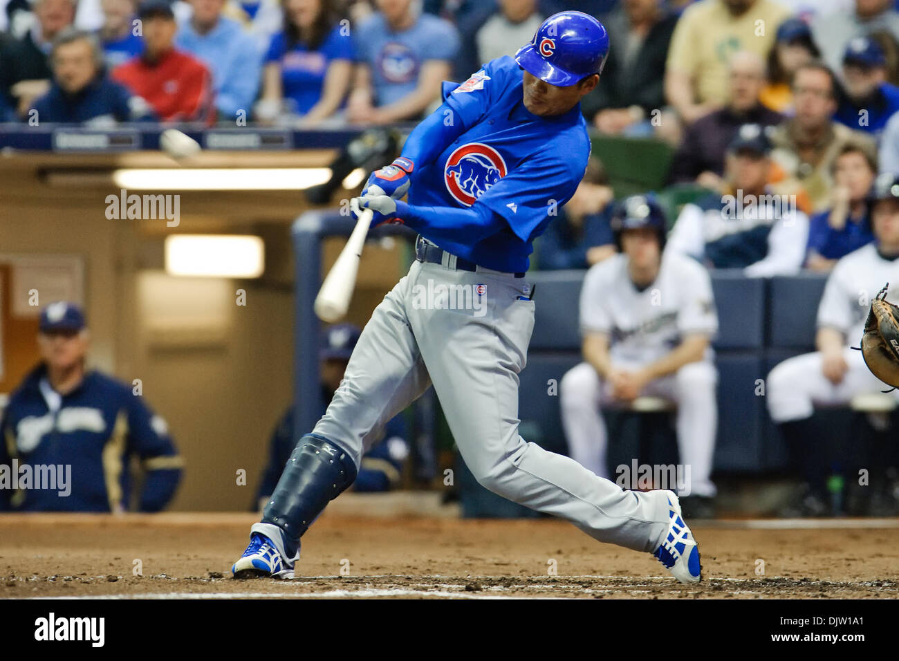 Chicago Cubs center fielder Kosuke Fukudome (1) hits a 2 run homer