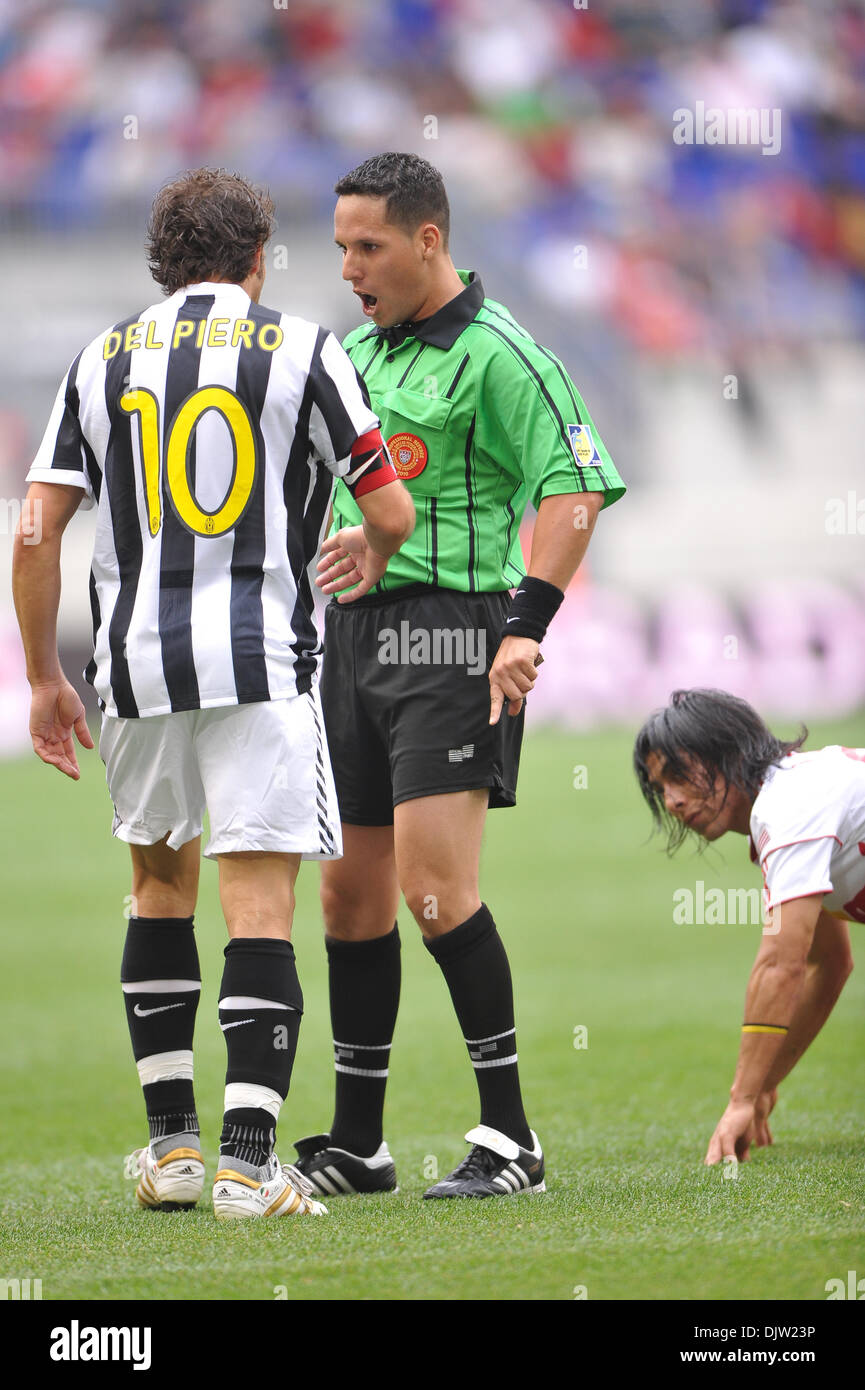 Referee Jose Carlos Rivero reprimands Juventus FC forward Alessandro Del Piero (10) after he fouled Red Bulls midfielder Irving Garcia (99) during first half friendly soccer action between the New york Red Bulls and Juventus at Red Bull Arena, Harrison, New Jersey. (Credit Image: © Will Schneekloth/Southcreek Global/ZUMApress.com) Stock Photo
