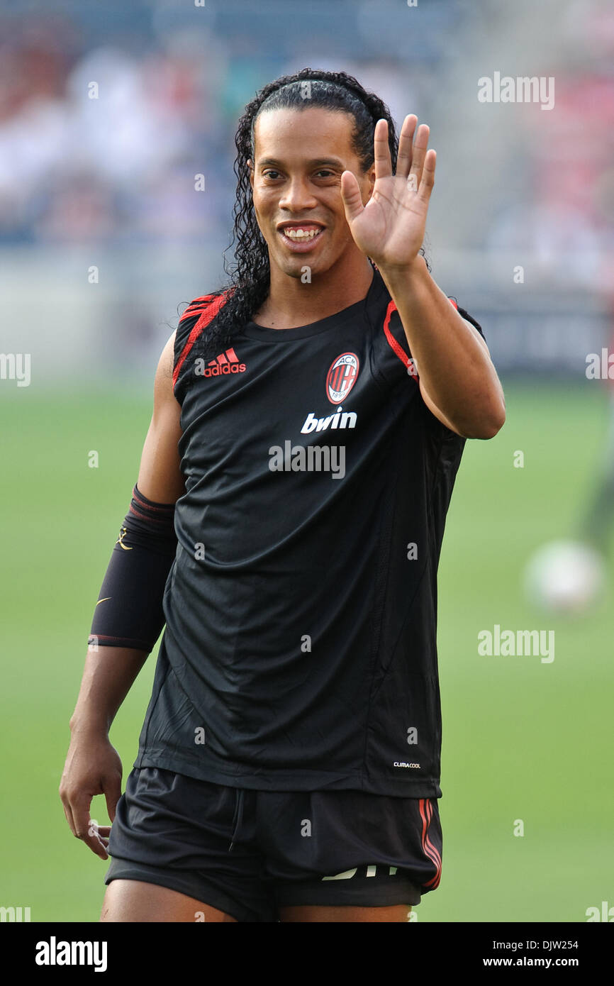 30 May2010:  AC Milan's Ronaldinho (80) waves to cheering fans prior to the friendly match between the Chicago Fire and AC Milan at Toyota Park in Bridgeview, Illinois.  AC Milan defeated the Fire 1-0. (Credit Image: © John Rowland/Southcreek Global/ZUMApress.com) Stock Photo